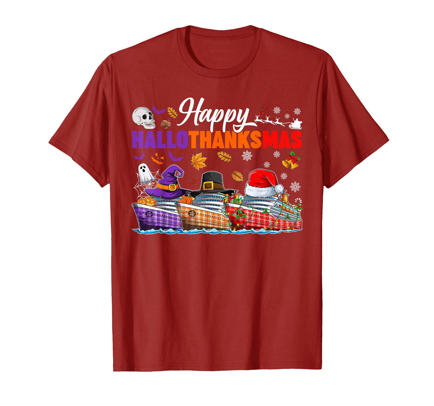 Happy Hallothanksmas Cruise Halloween Thanksgiving Christmas T-Shirt