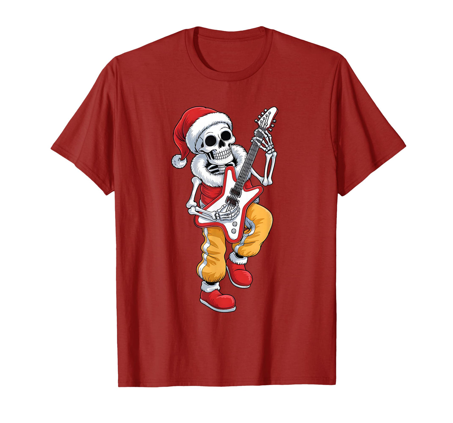Xmas Santa Skeleton Playing Guitar Rock Funny Christmas T-Shirt