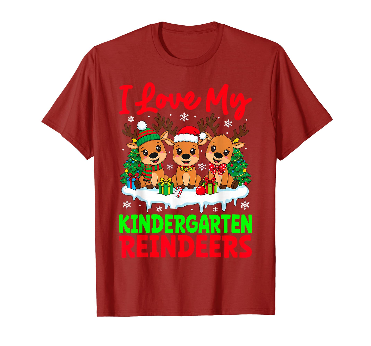 I Love My Kindergarten Reindeers Three Reindeer Teacher Xmas T-Shirt