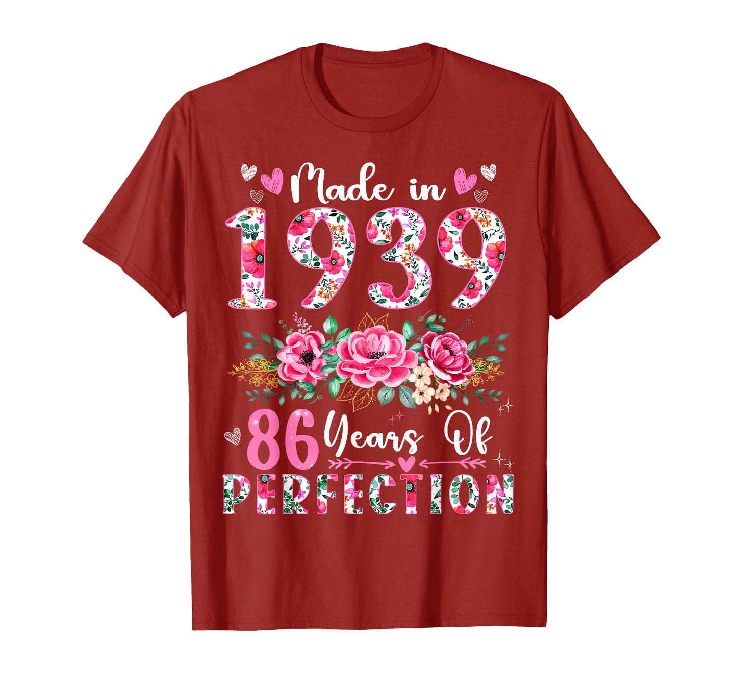 86 Year Old Made In 1939 Floral 86th Birthday Women T-Shirt