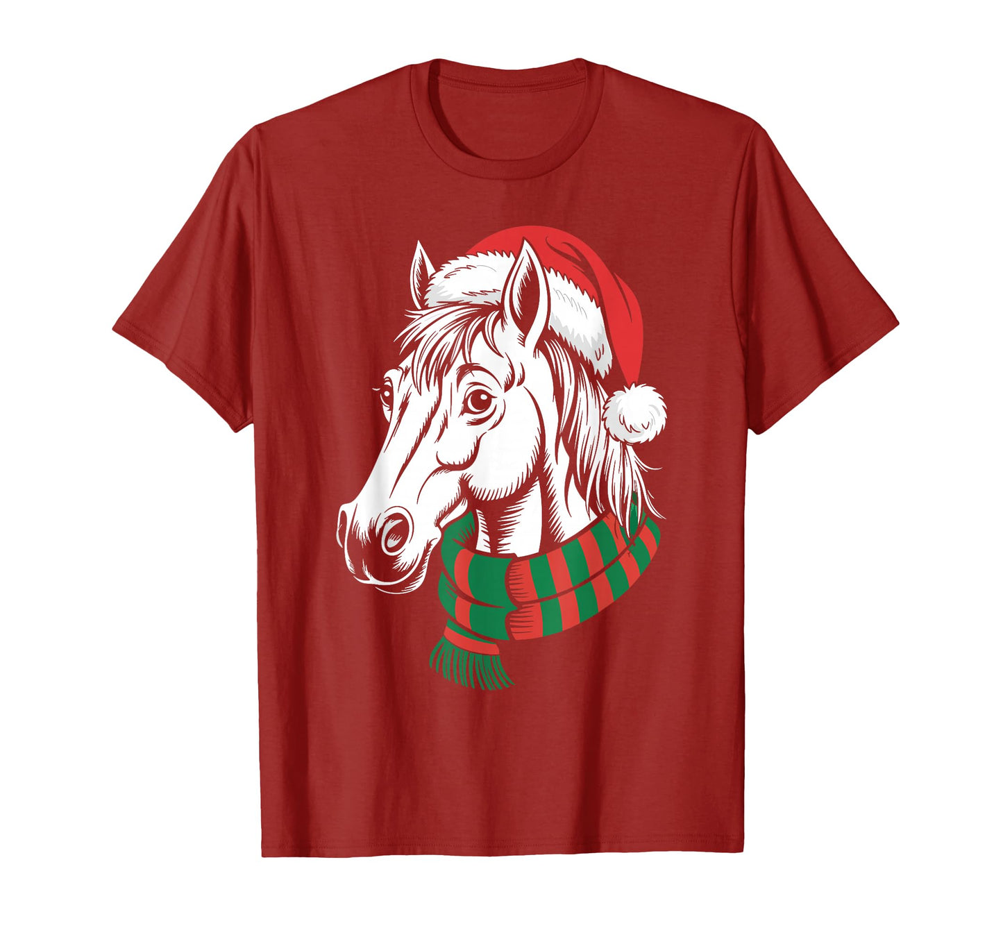 Horse Xmas Santa Hat Scarf Christmas Costume T-Shirt