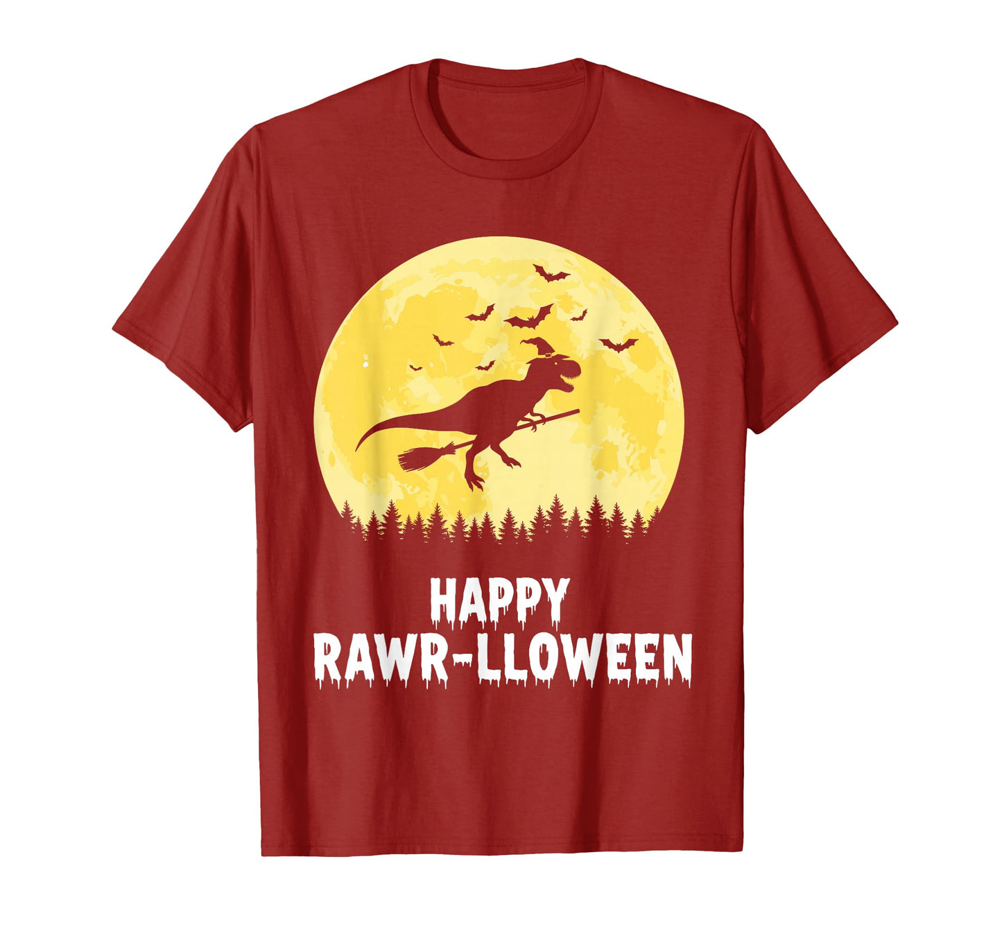 Happy Rawr-lloween Funny Halloween T Rex Flying Witch T-Shirt