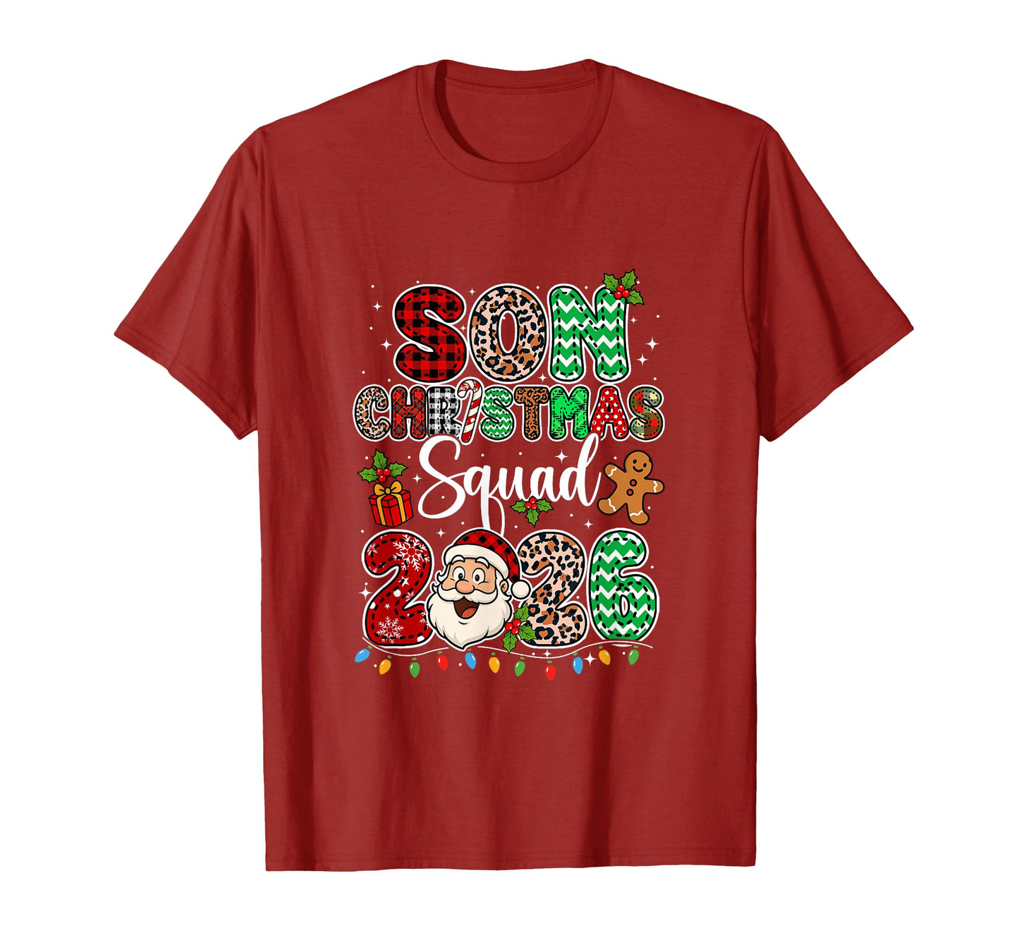 Son Christmas Crew 2026 Leopard Funny Santa Family Group T-Shirt