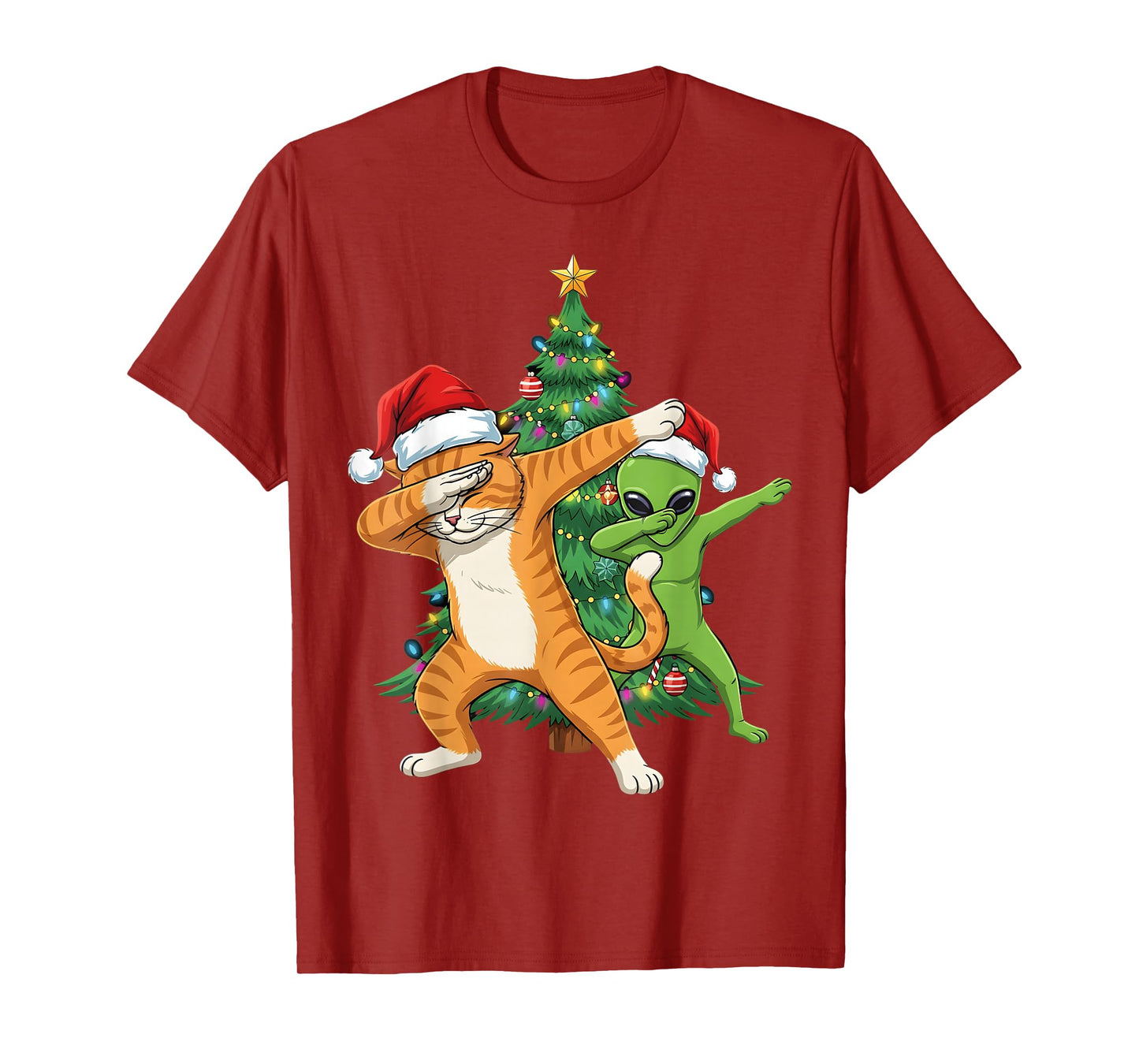 Dabbing Cat Alien Christmas Tree Santa Xmas Funny Boys Men T-Shirt