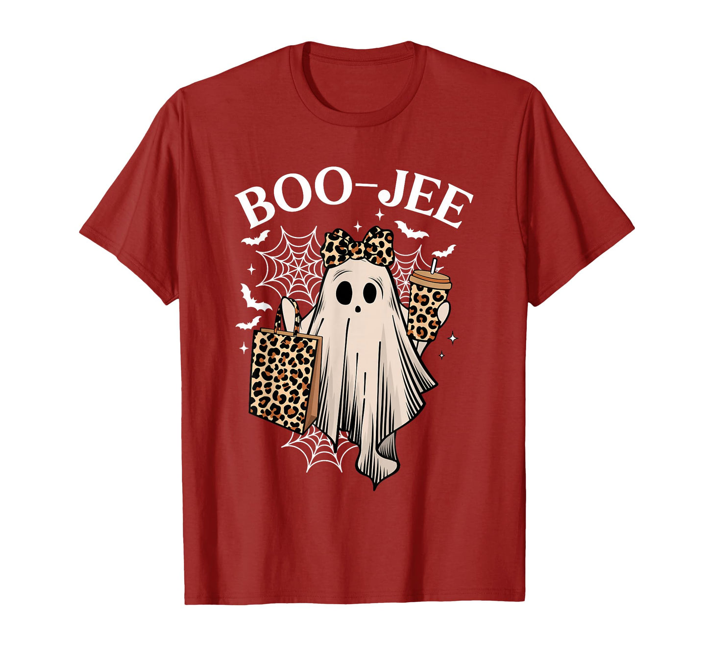 Coquette Leopard Ghost Coffee Boo JEE Halloween Boujee Ghost T-Shirt
