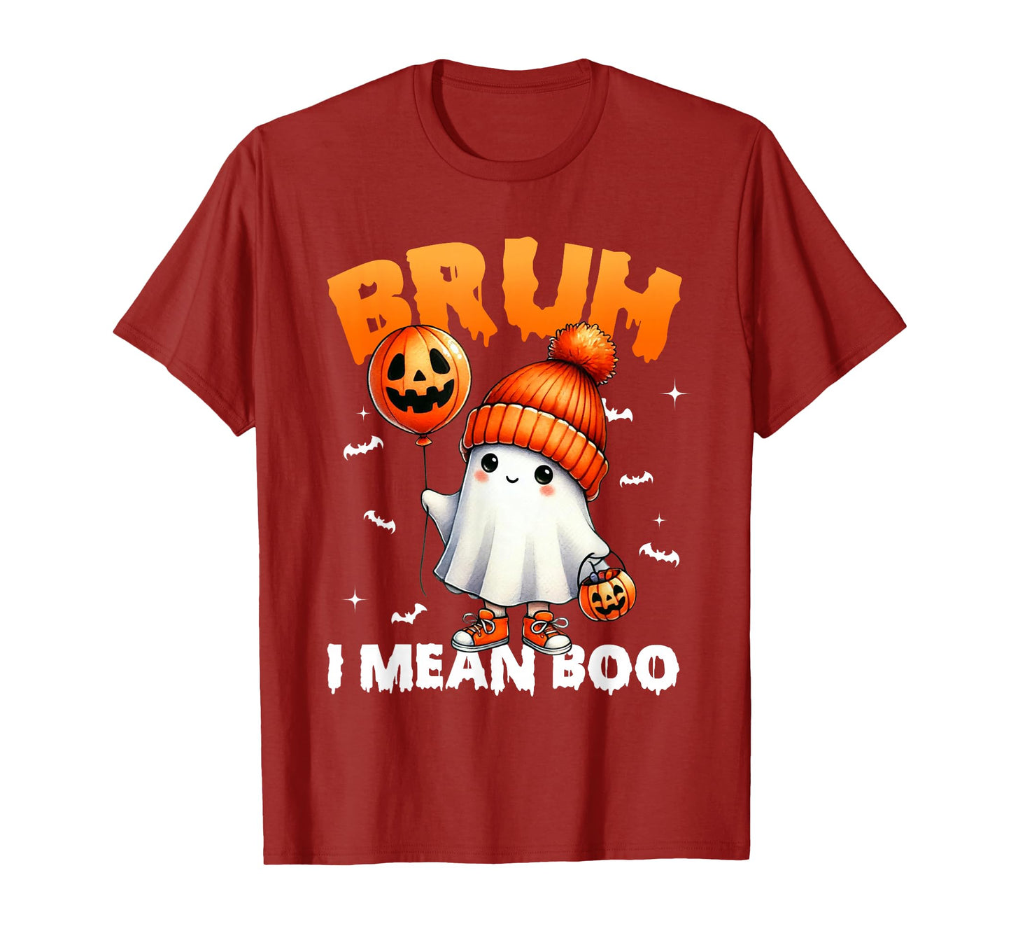 Halloween Bruh I Mean Boo Ghost Skull Pumpkin Boys Kids Men T-Shirt