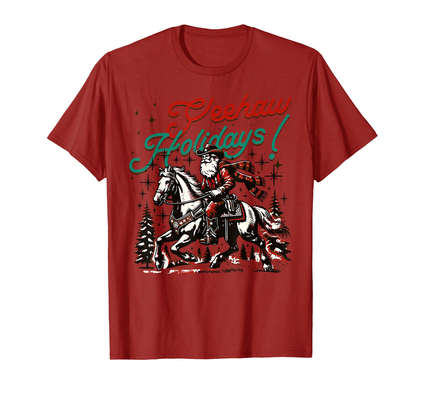 Yeehaw Holidays Funny Santa Cowboy Riding Horse T-Shirt