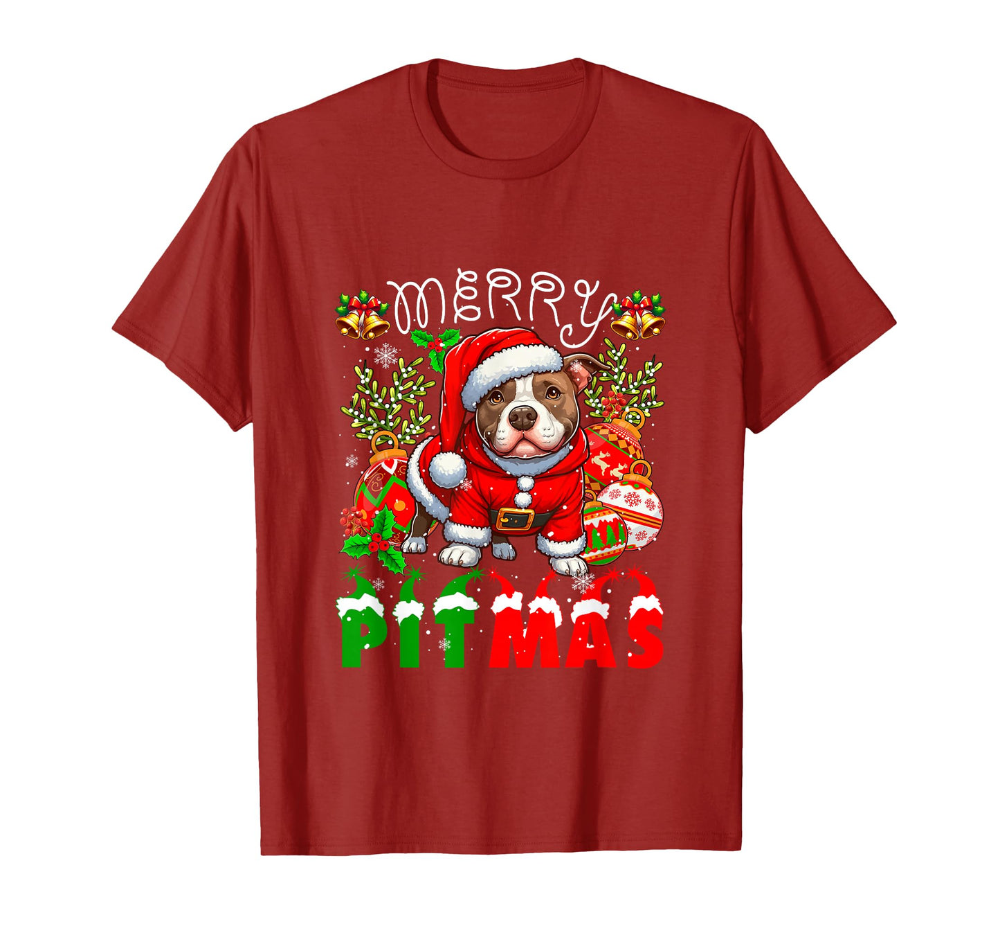 Merry Pitmas Santa Pit Bull Decorating Xmas Owner Family T-Shirt