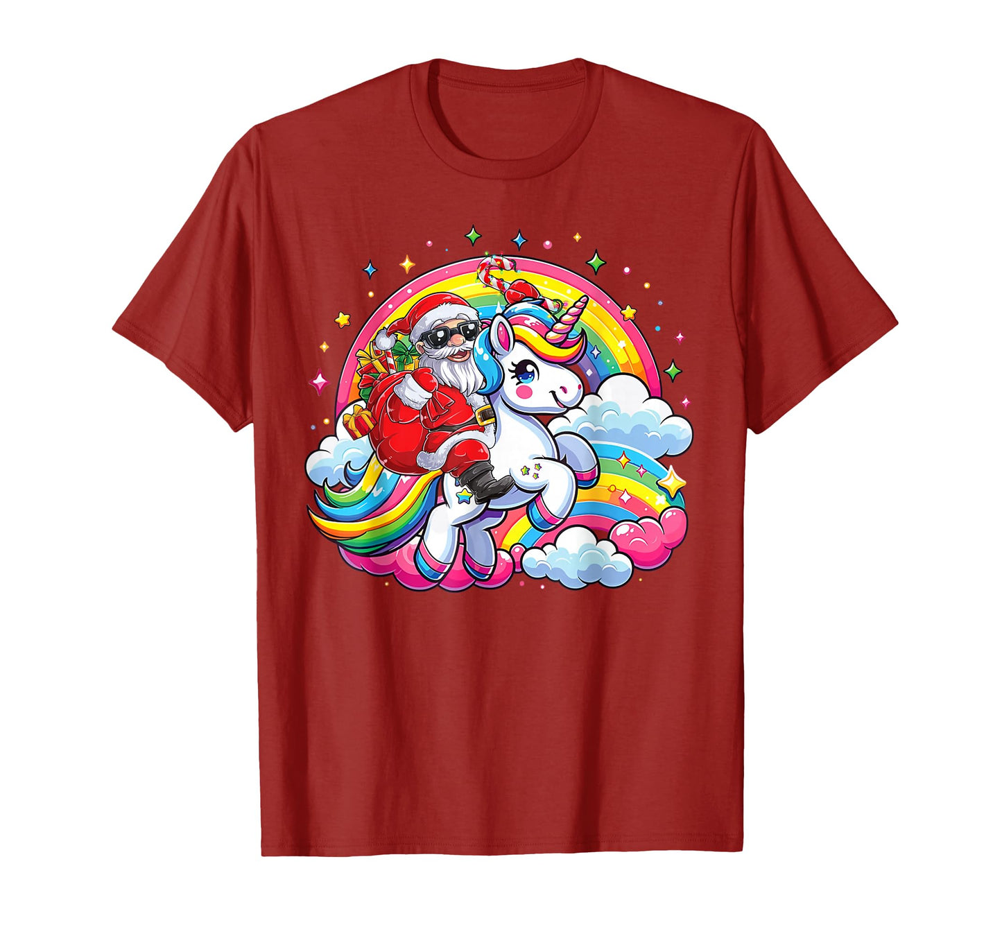 Funny Christmas Santa Riding Unicorn Xmas Girls Women Kids T-Shirt