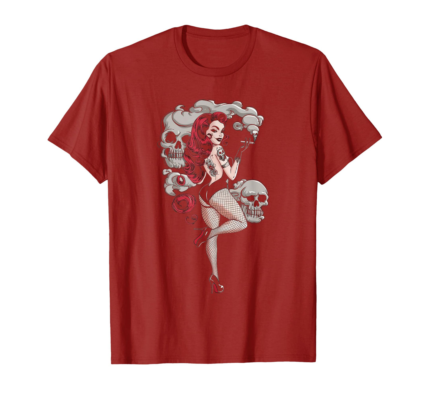 Tattoo Goth Pin-up Girl with Skull Vintage Horror Rockabilly T-Shirt