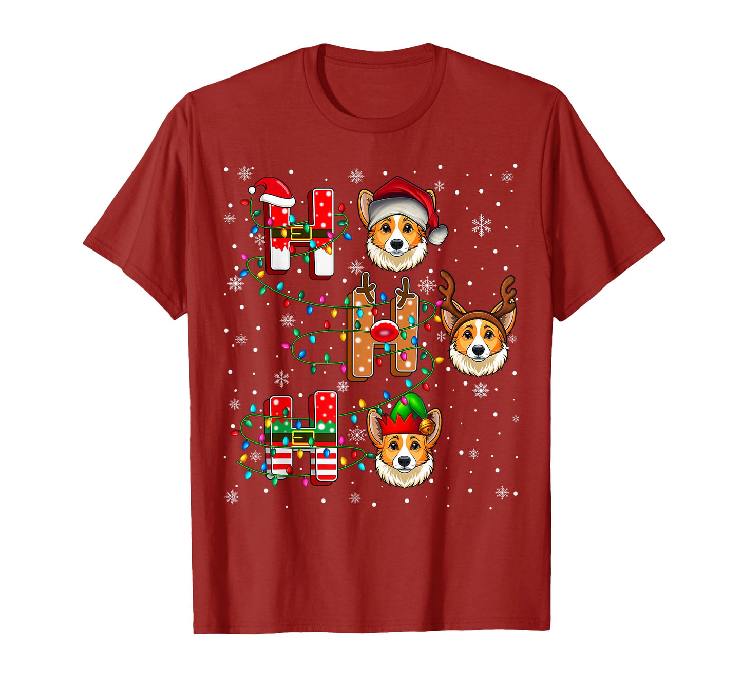 Ho Ho Ho Santa Reindeer Hat Elf Matching Corgi Dog Xmas T-Shirt