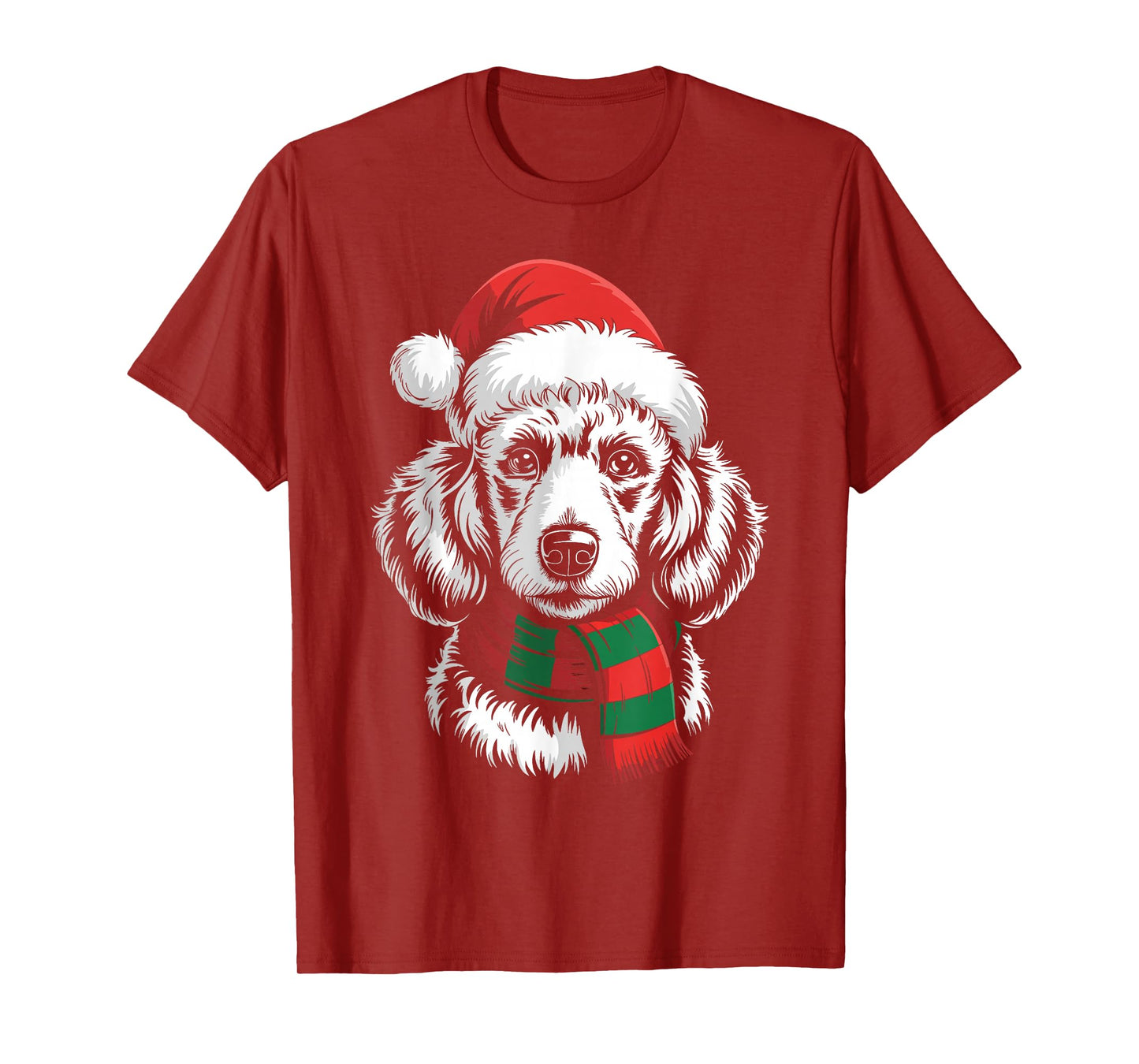 Poodle Dog Xmas Santa Hat Scarf Christmas Costume T-Shirt