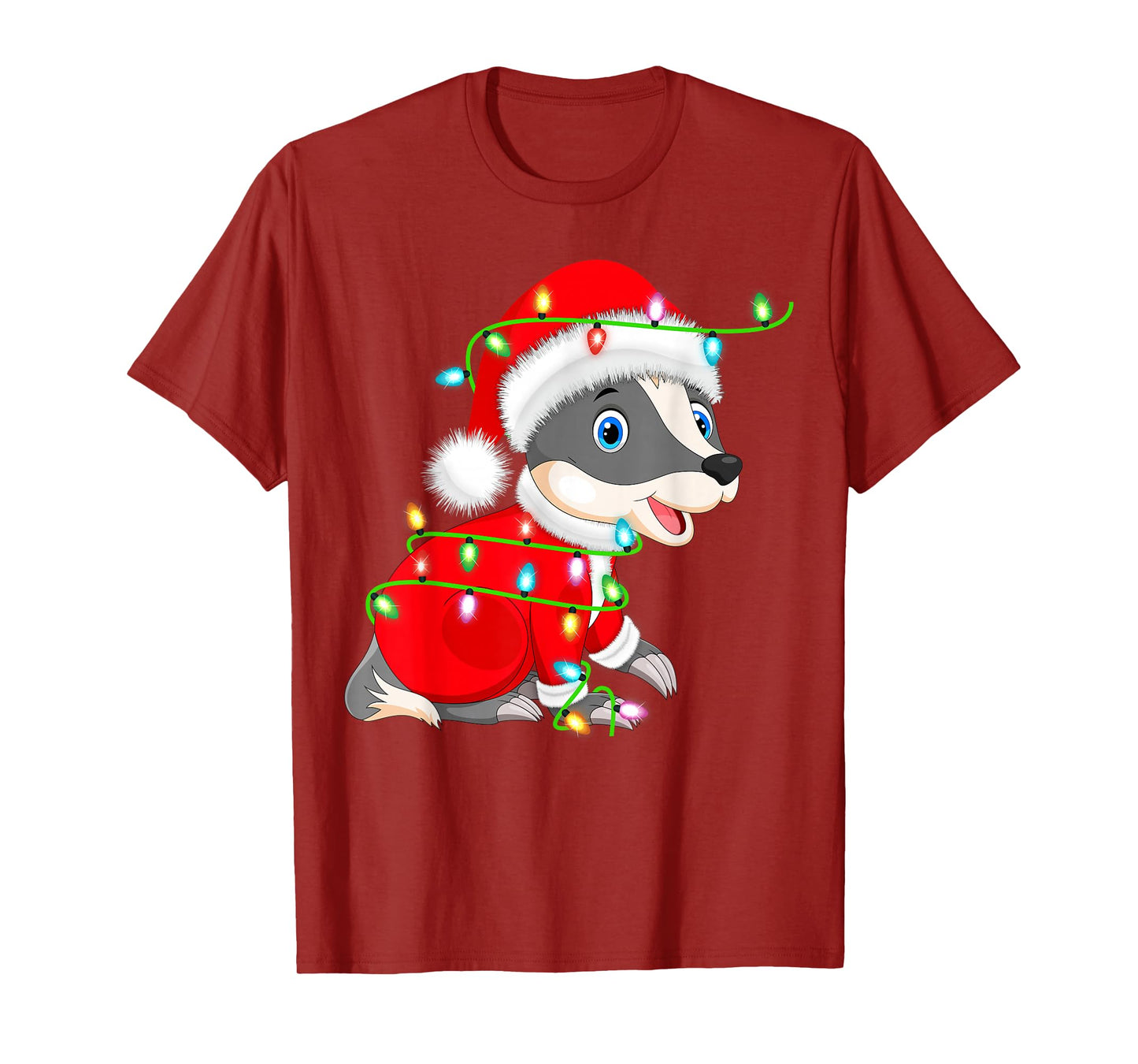 Badger Christmas Lights Santa Costume Cute Animal Xmas T-Shirt