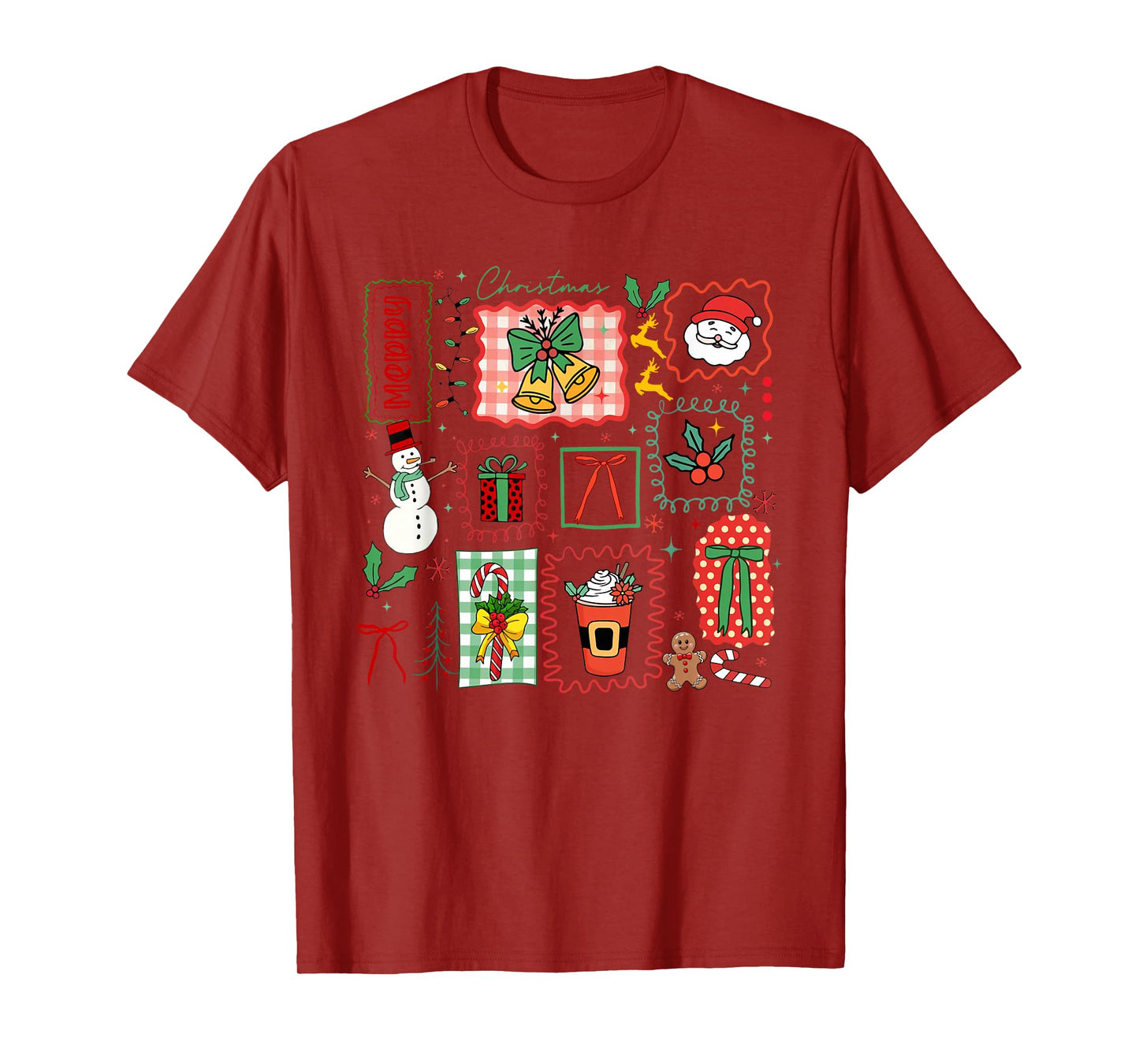 Cute Coquette Bow Christmas Santa Snowman Vintage Merry Xmas T-Shirt
