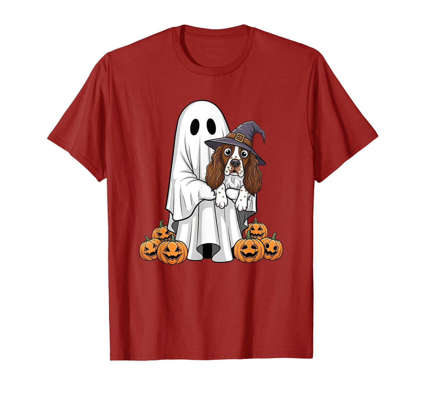 Ghost English Springer Spaniel Pumpkin Halloween Mens Womens T-Shirt