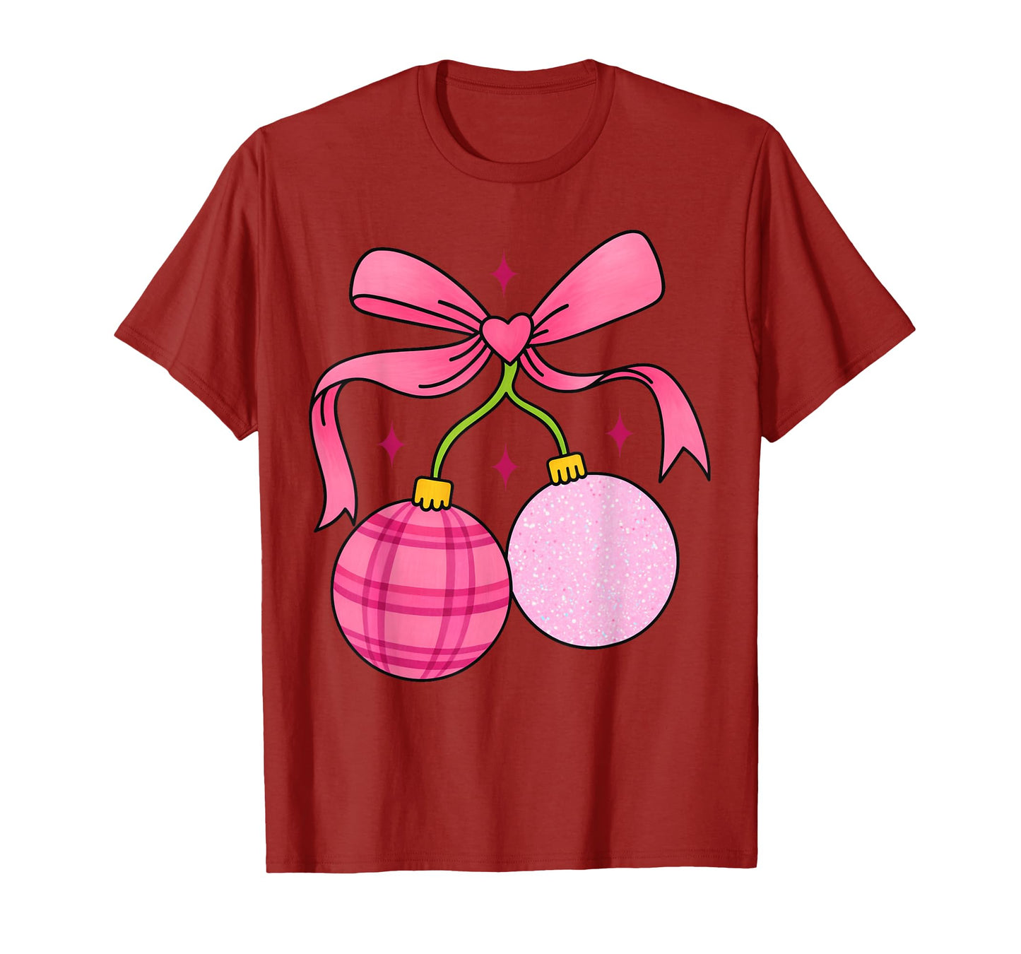 Cute Christmas Girls Tree Women Bow Cherry Holiday Santa T-Shirt