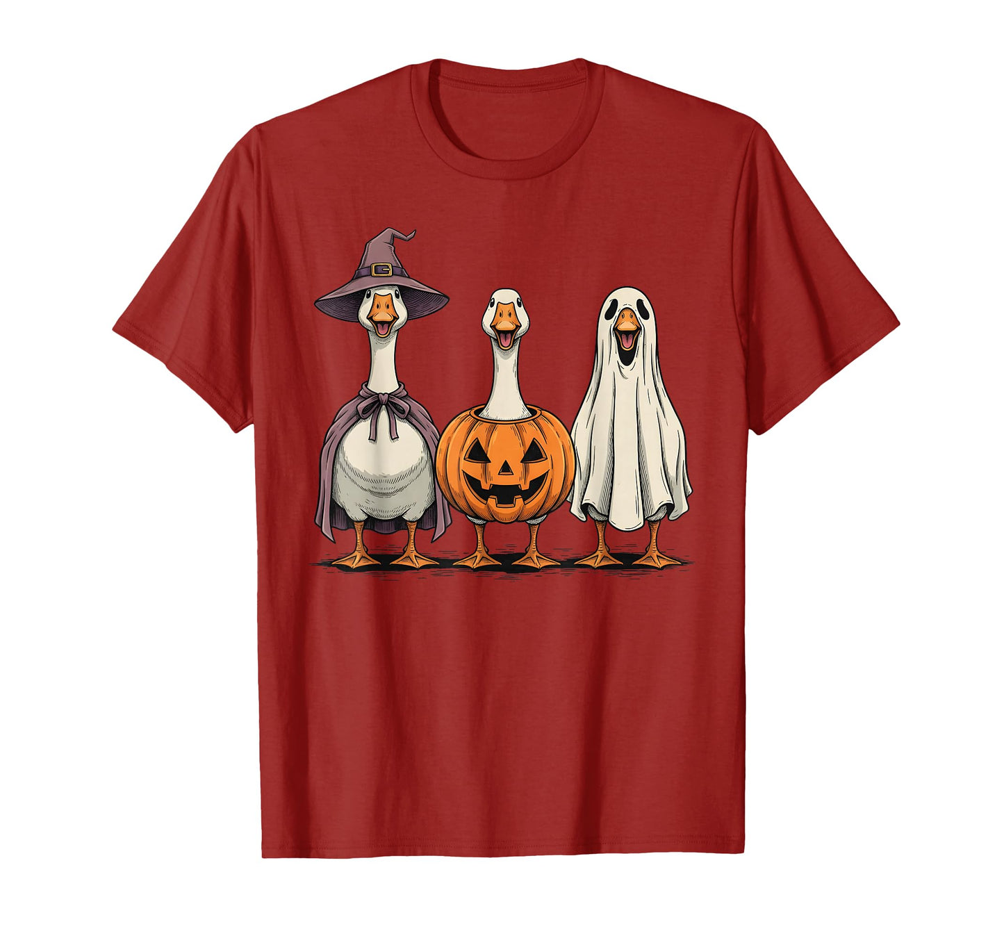 Spooky Goose Ghost Pumpkin Halloween Farm Animal T-Shirt