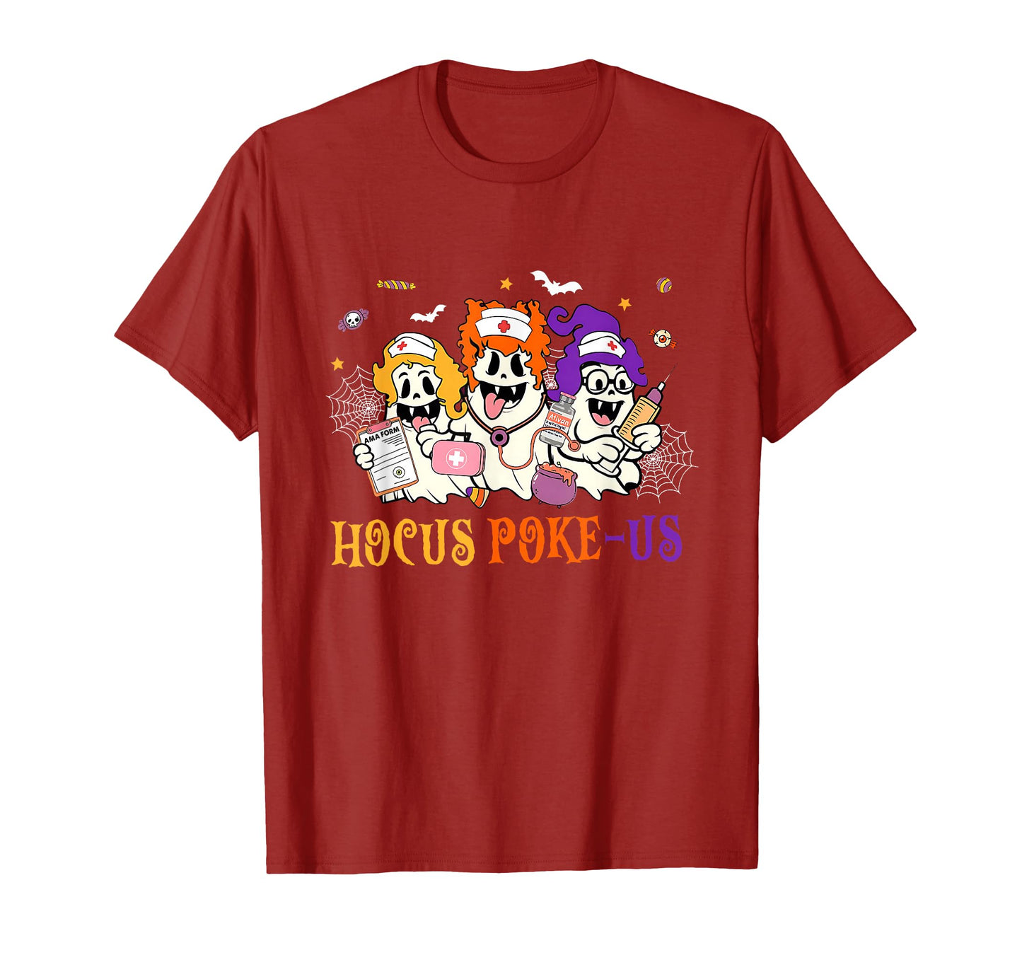 Retro Funny Hocus Poke Us Spooky Nurse Halloween Ghost T-Shirt