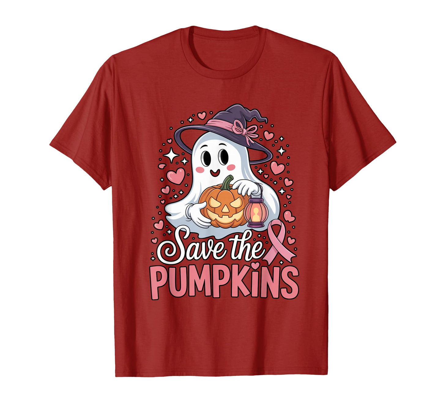 Save The Pumpkins Pink Ribbon Halloween Ghost Breast Cancer T-Shirt