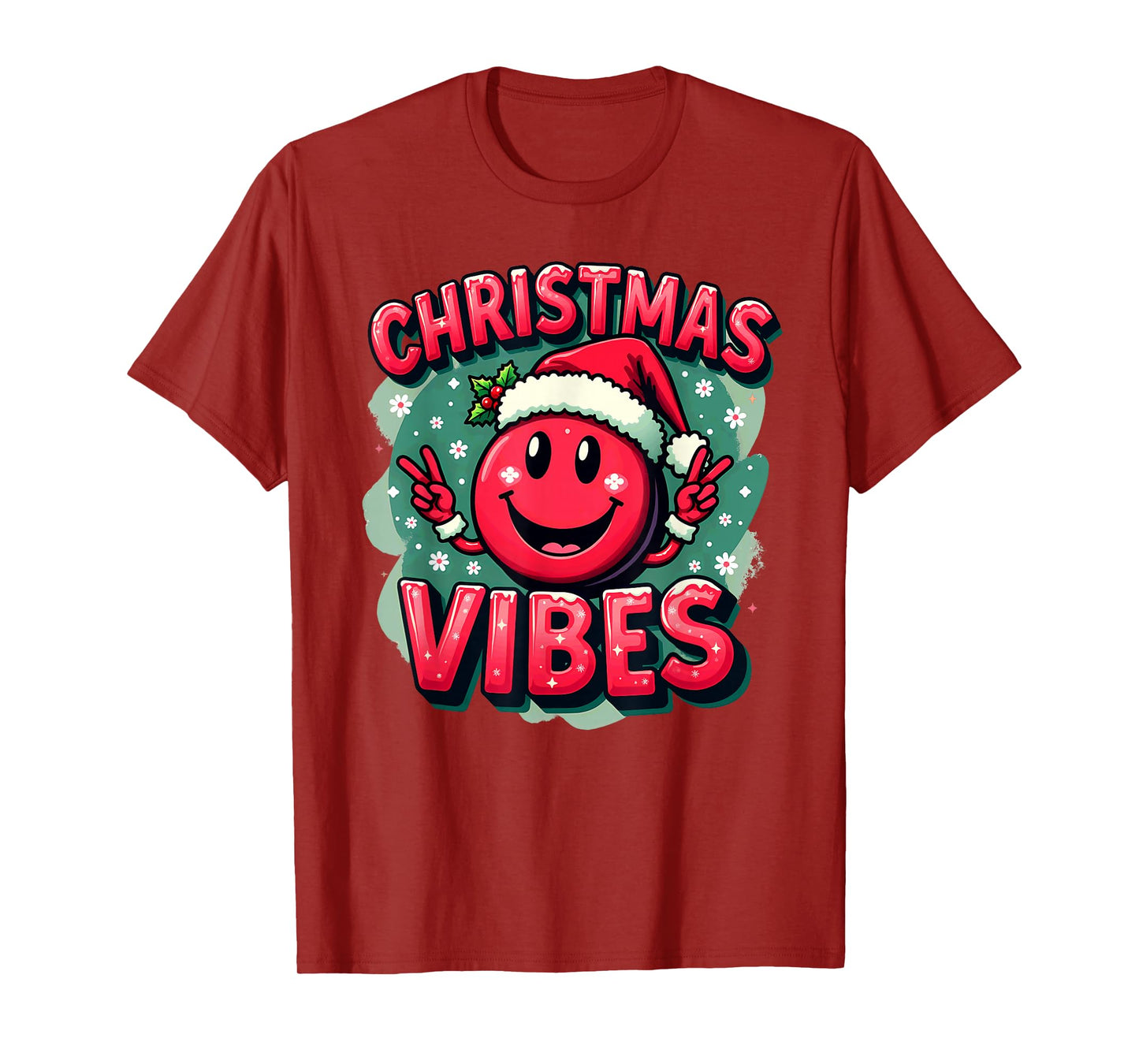 Santa Hat Smile Emoticon Christmas Vibes T-Shirt