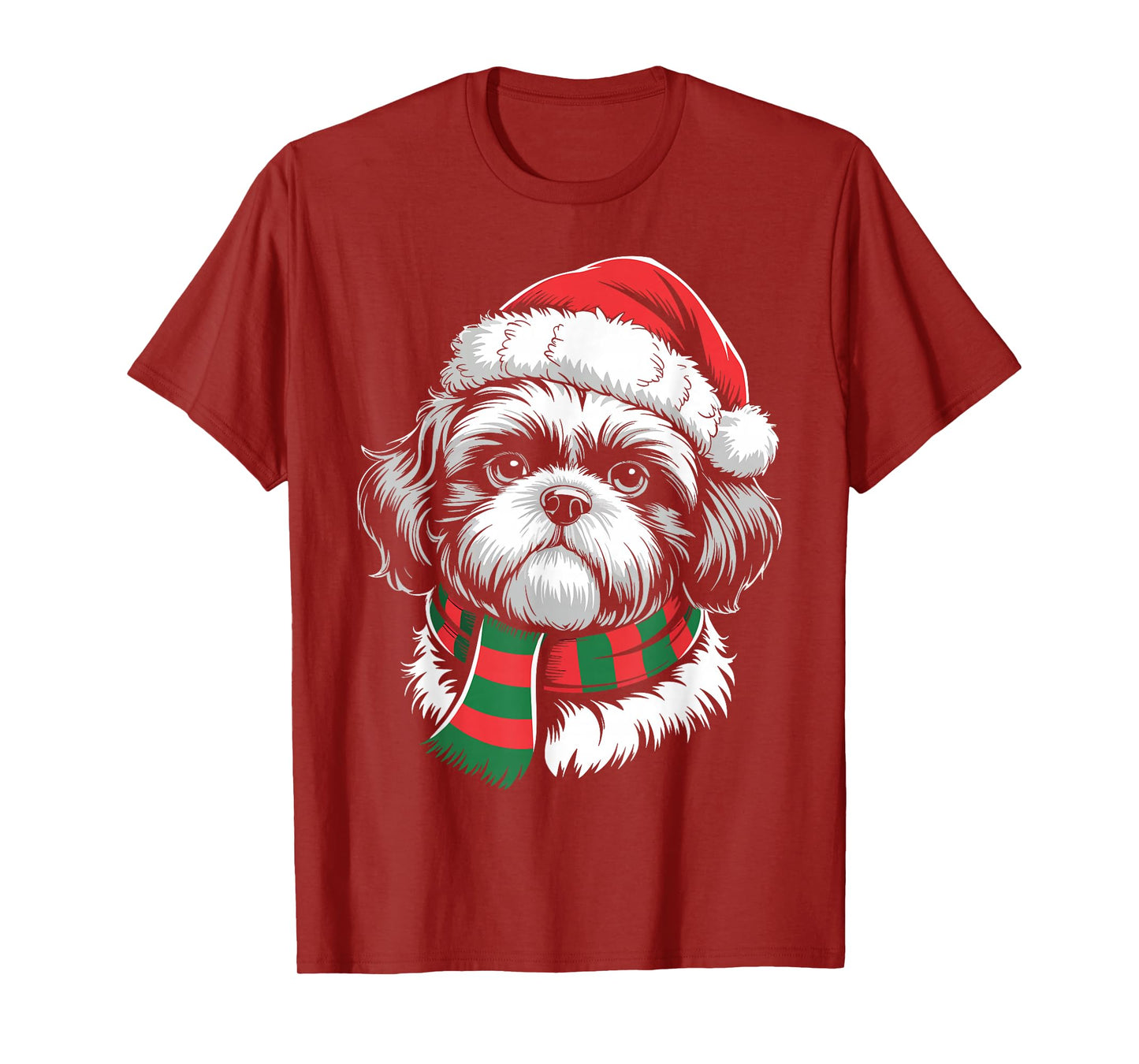 Shih Tzu Dog Xmas Santa Hat Scarf Christmas Costume T-Shirt