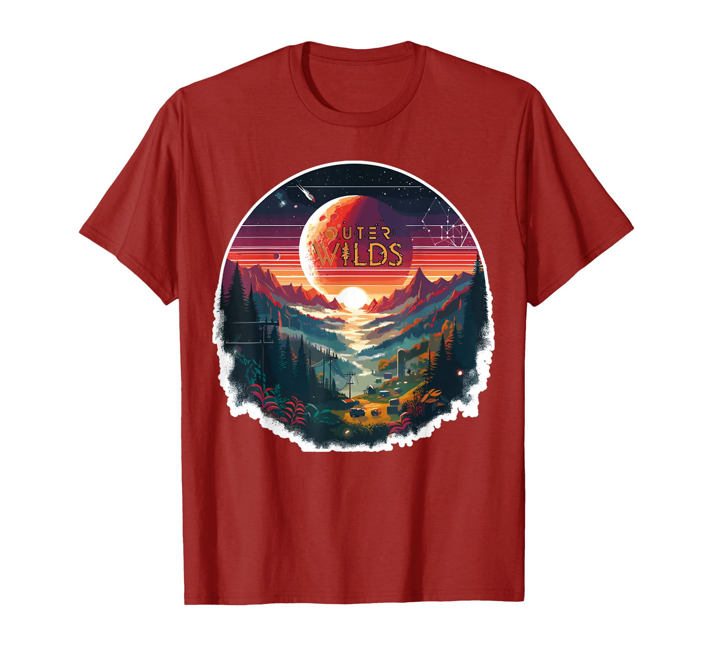 Outer Wilds Text Moon Mountain Forest Tree House Sun T-Shirt