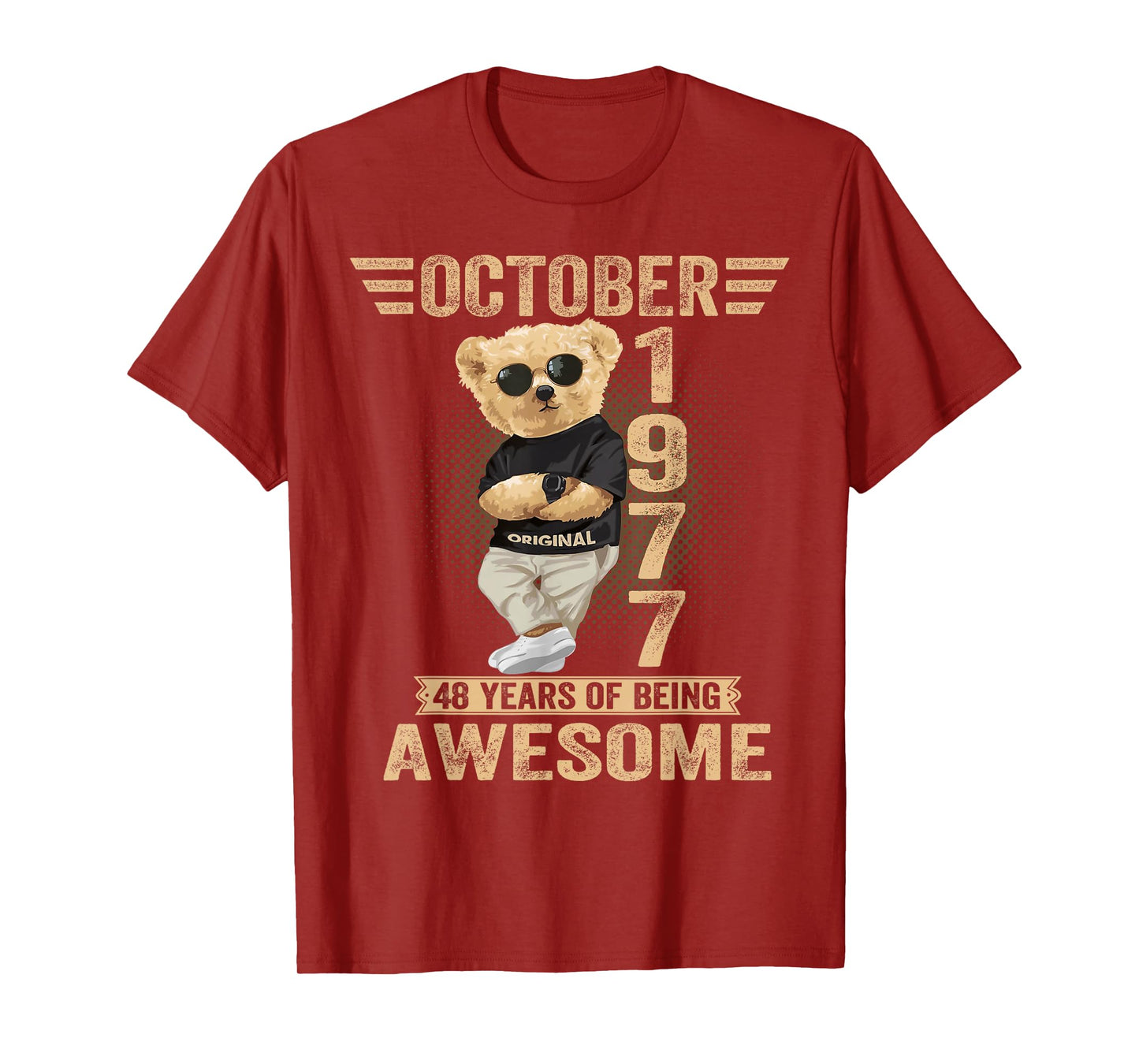 October 48th Birthday Men Women 1977 Awesome Teddy Bear T-Shirt