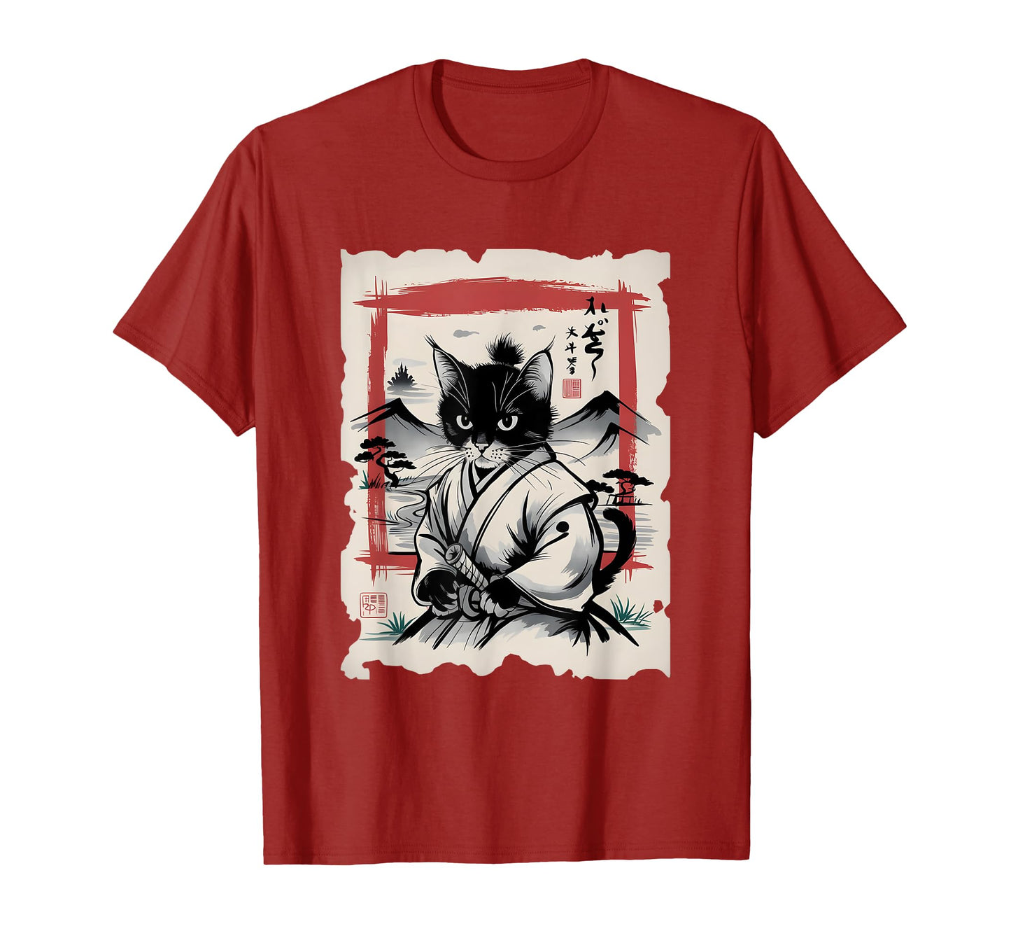 Samurai Cat Sumi-e Graphic - Vintage Warrior Japanese Art Men Women Girls Kids T-Shirt