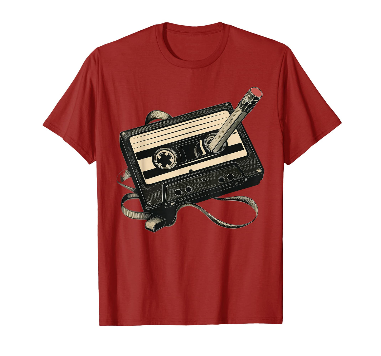 Retro Cassette Tape with Pencil Rewind T-Shirt