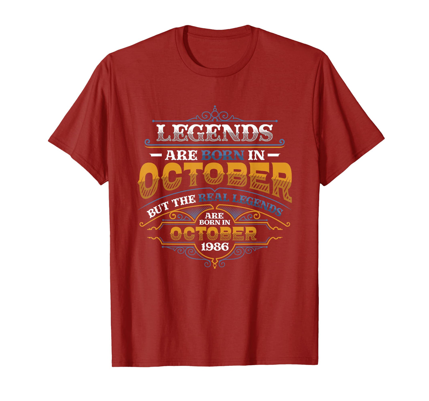 Legends Are Born In October 1986 Mens Birthday T-Shirt