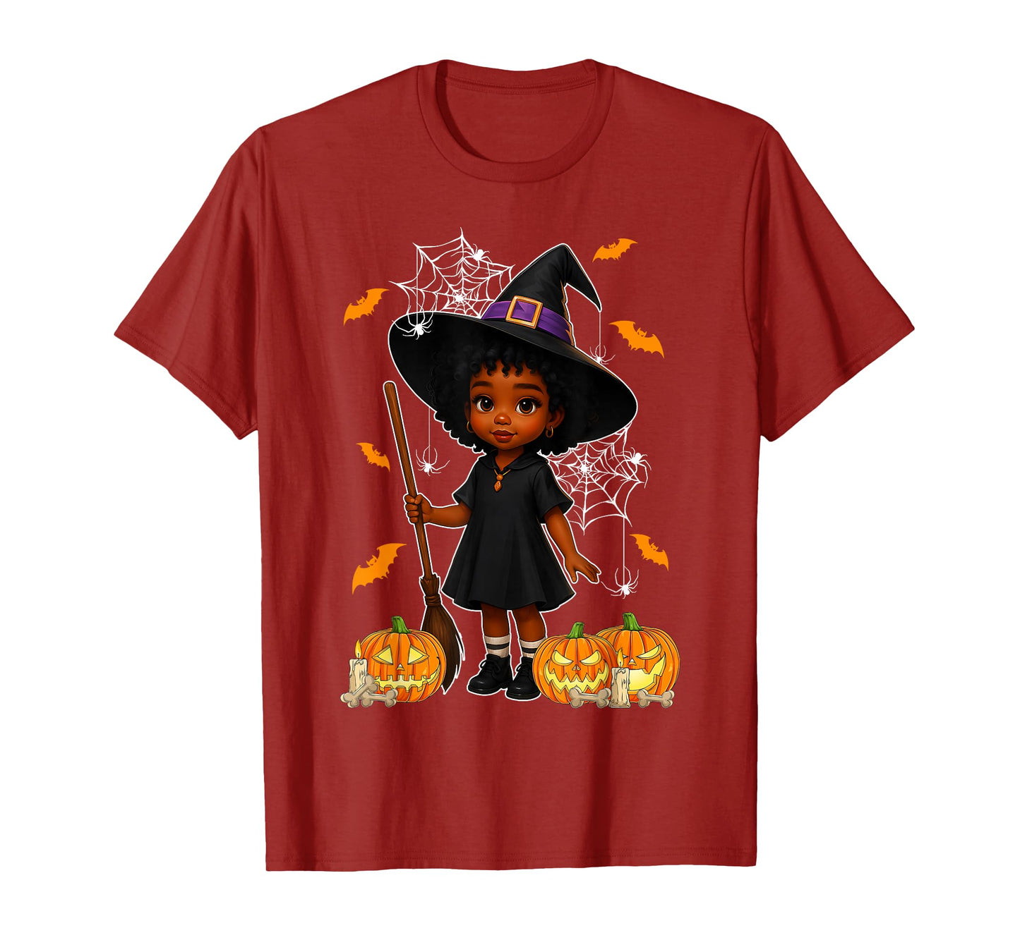 Cute Afro Girl in Witch Costume Halloween Afro Girls Kids T-Shirt