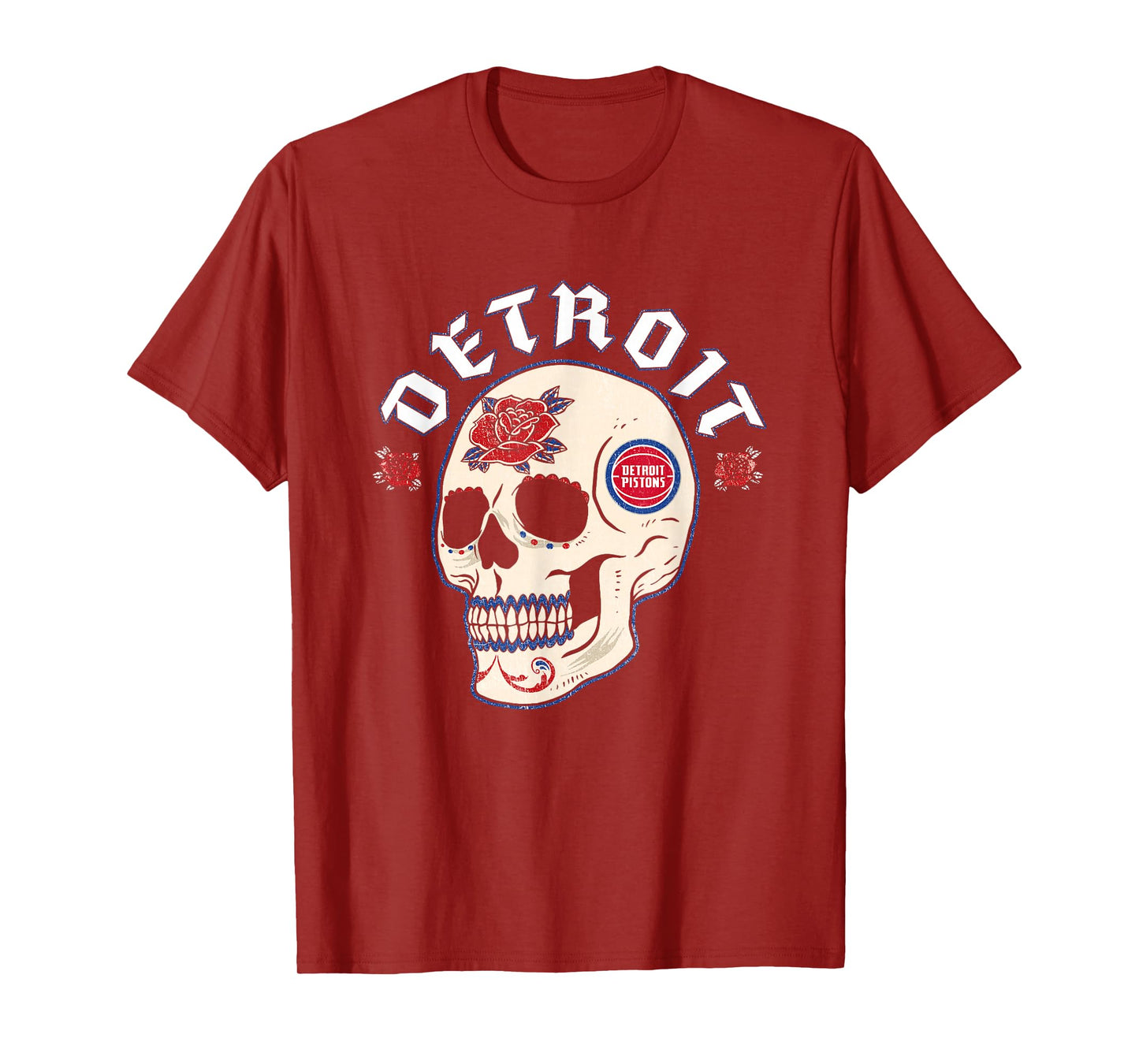 NBA Detroit Pistons Halloween Floral Skull T-Shirt