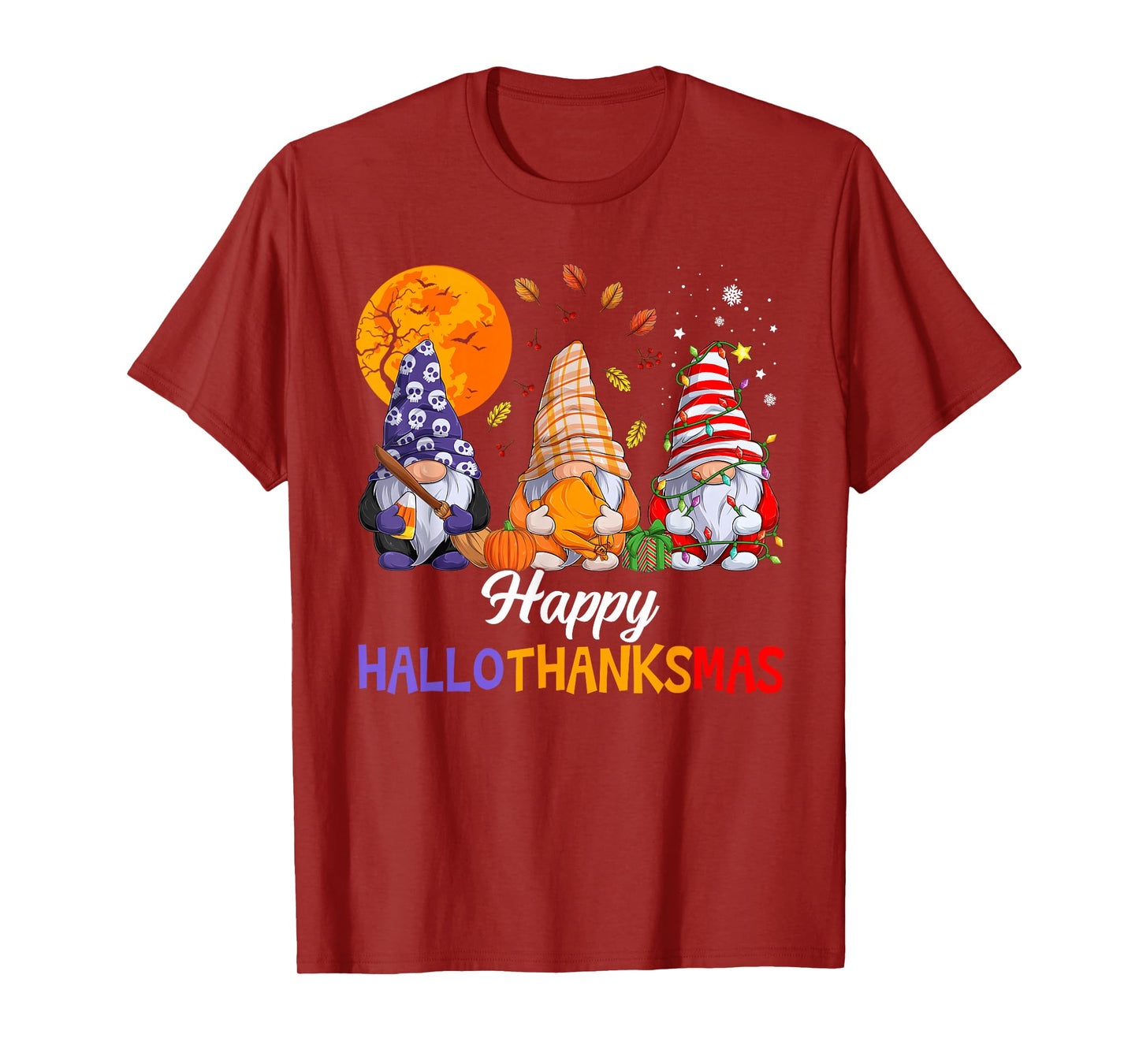 Happy Hallothanksmas Gnomes Lover Halloween Merry Christmas T-Shirt