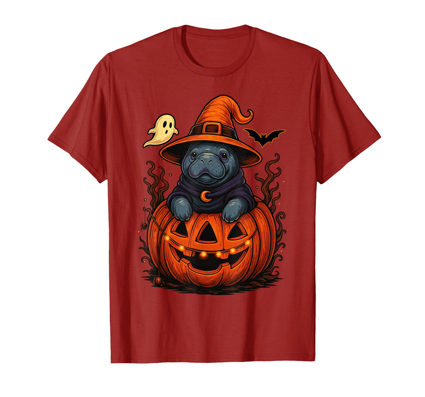 Manatee Witch Hat Pumpkin Halloween Spooky Season T-Shirt