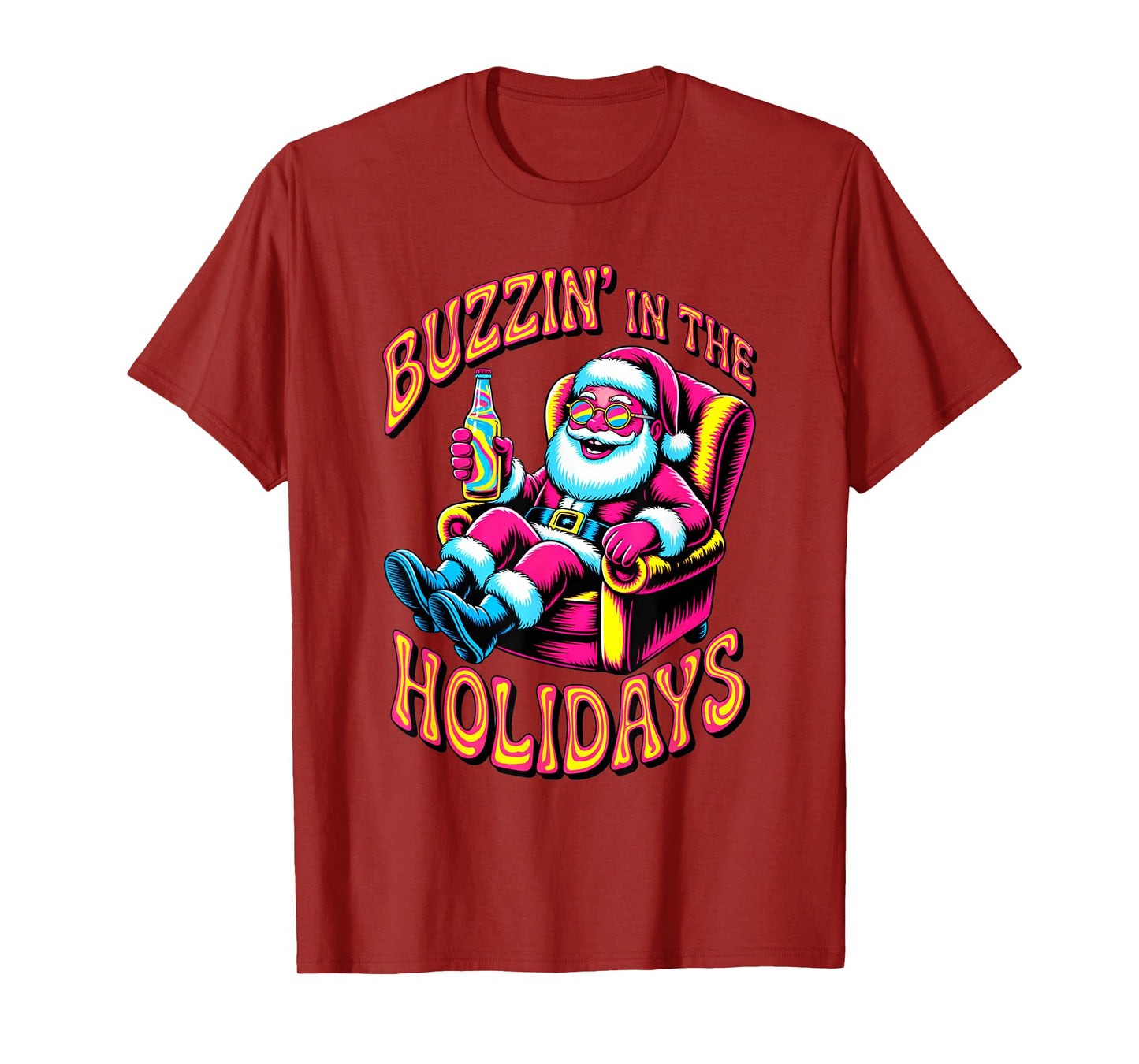 Psychedelic Drunk Santa Buzzing in Holidays Christmas Beer T-Shirt