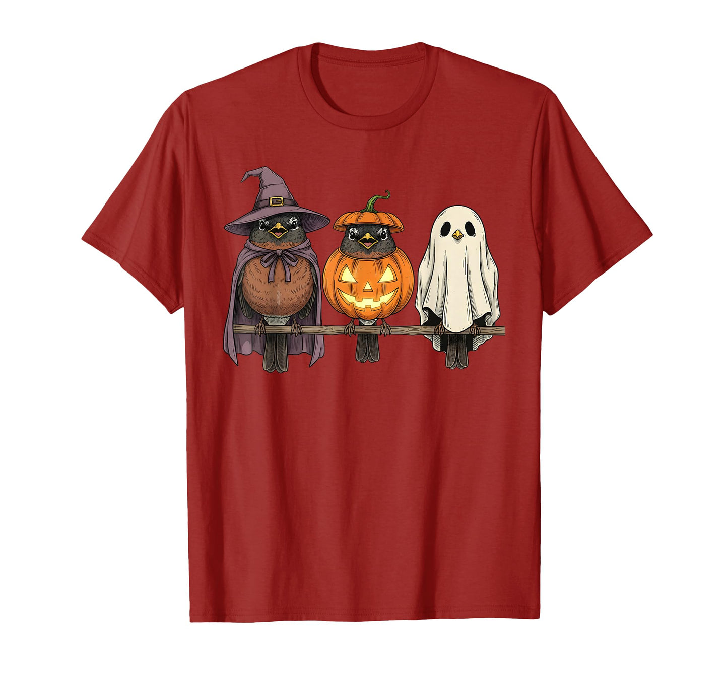 Spooky Ghost American Robin Bird Lover Pumpkin Halloween T-Shirt