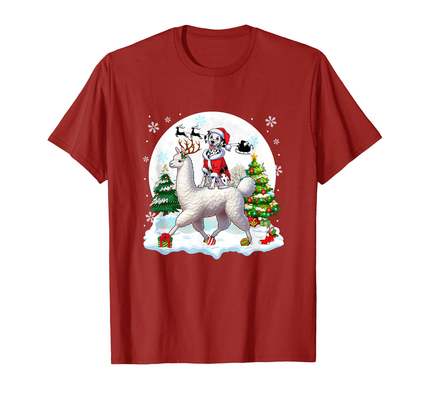 Santa Dalmatian Riding Llama Reindeer Christmas Owner Kids T-Shirt
