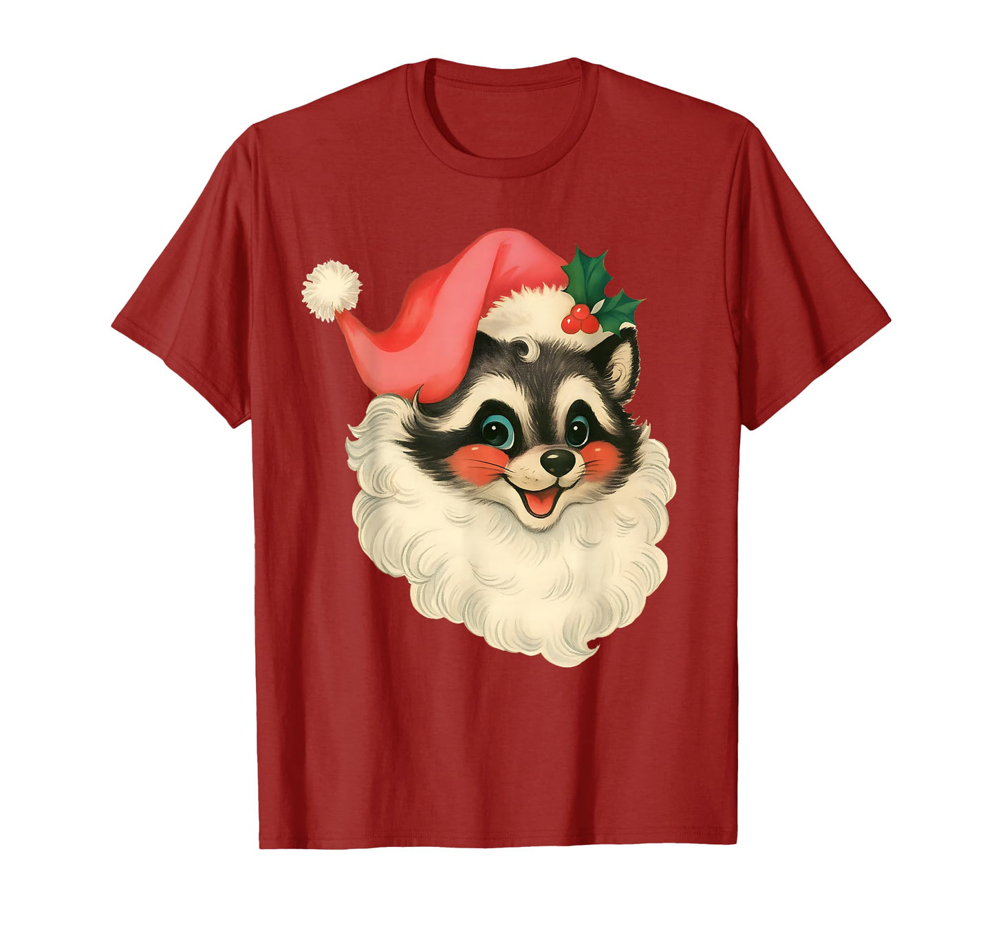 Pink Christmas Raccoon Funny Vintage Pink Santa Raccoon T-Shirt