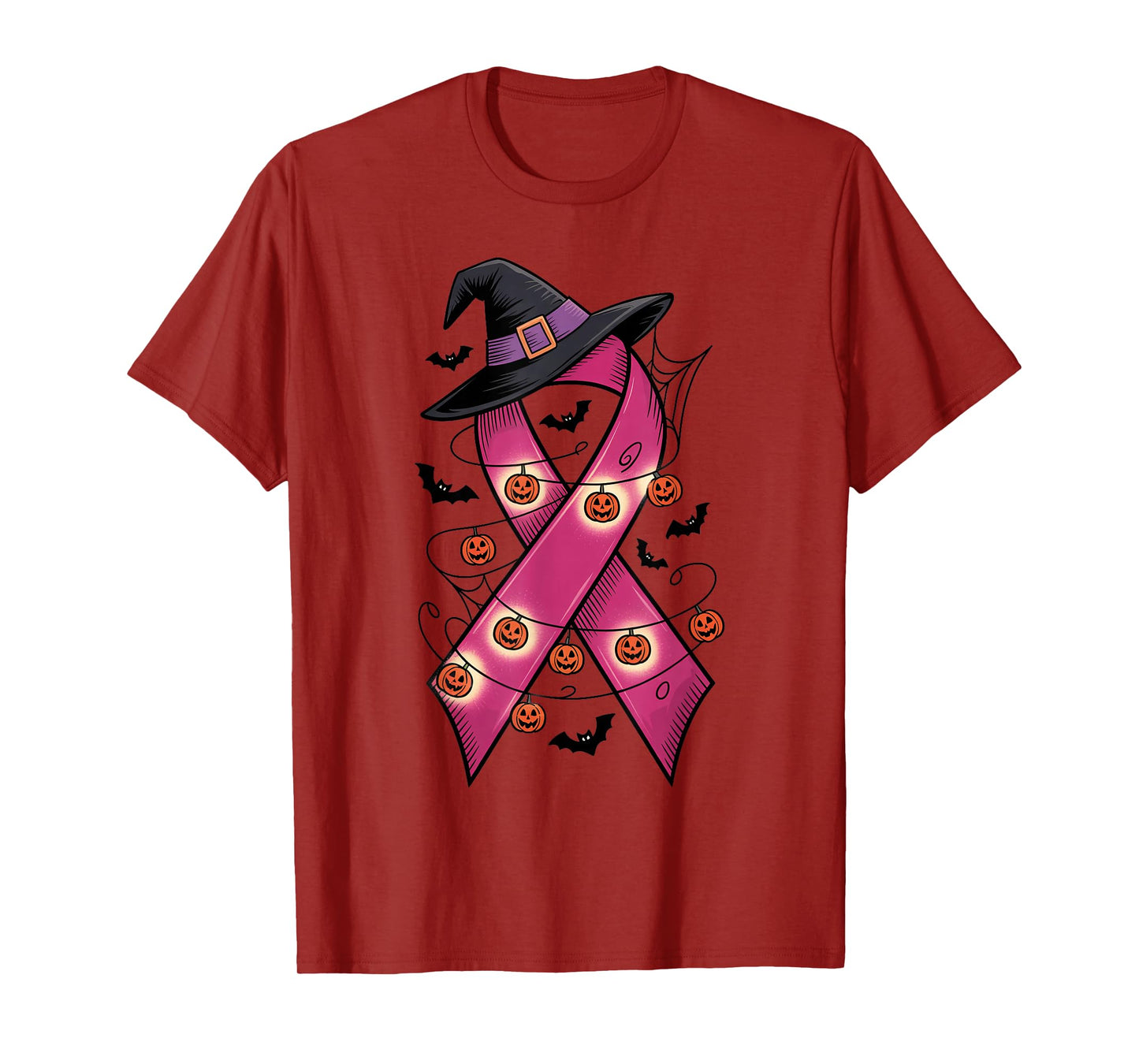 Funny Witch Hat Pink Ribbon Halloween Costume Womens Girls T-Shirt