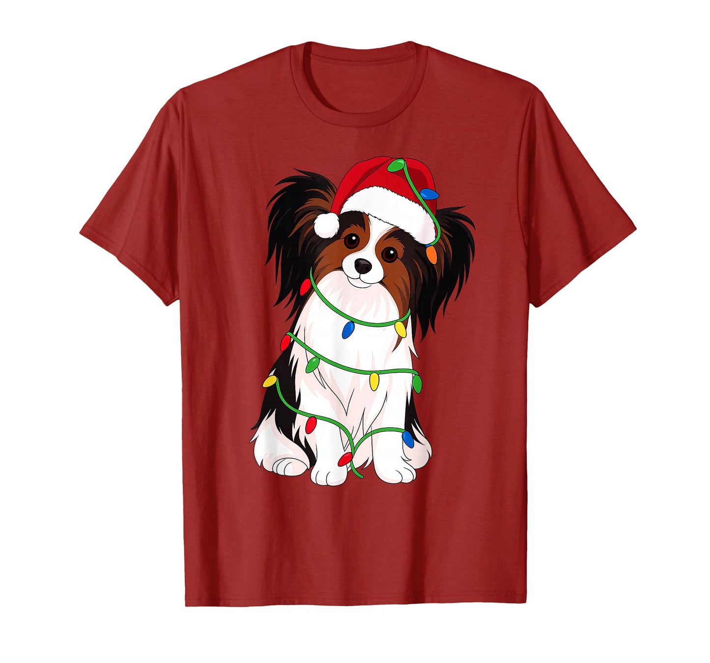 Papillon Dog Christmas Tree Lights Holiday Dog Lover T-Shirt
