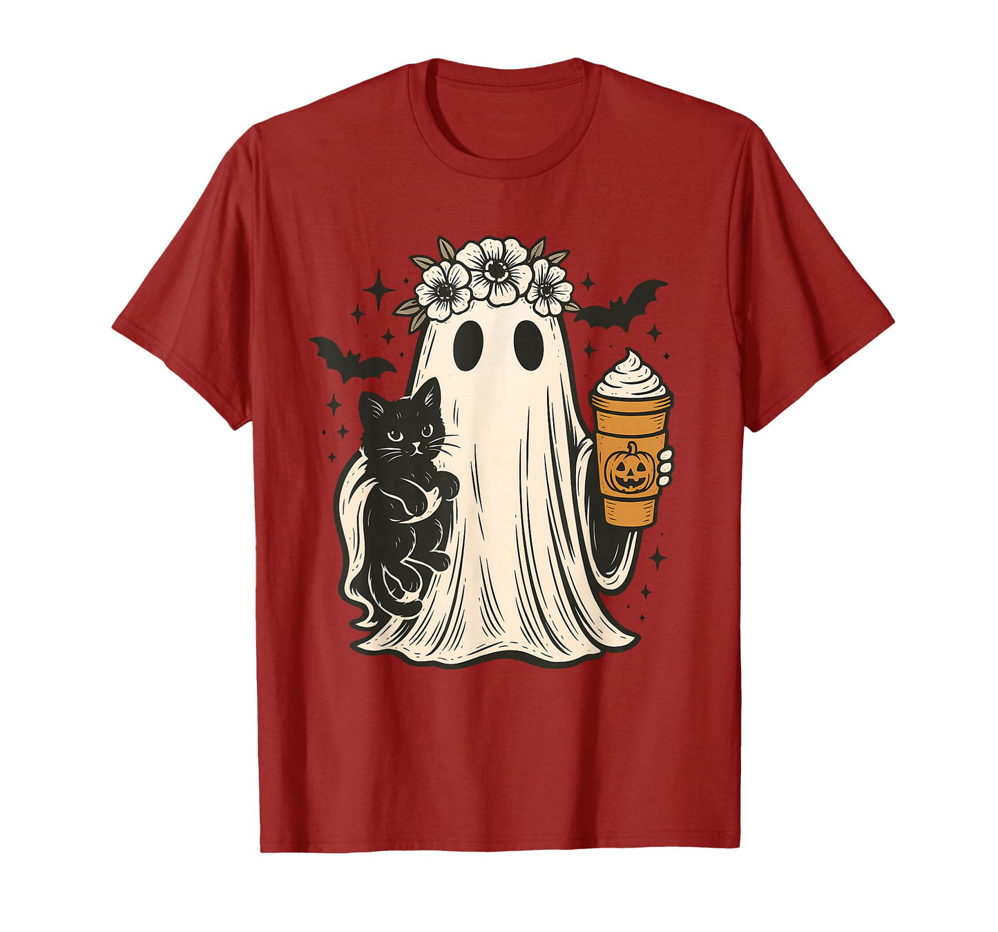 Halloween Ghost Holding Black Cat with ice Cream T-Shirt