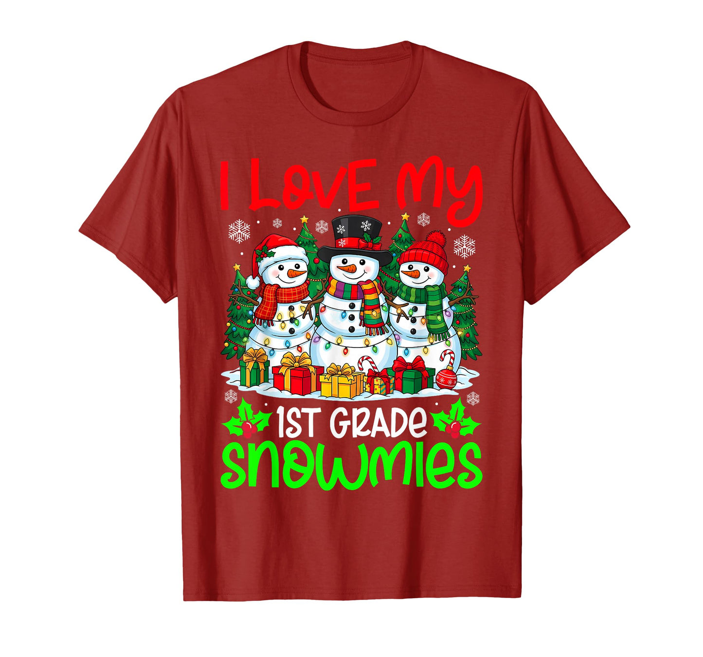 I Love My 1st Grade Snowmies Christmas Teacher Students Xmas T-Shirt