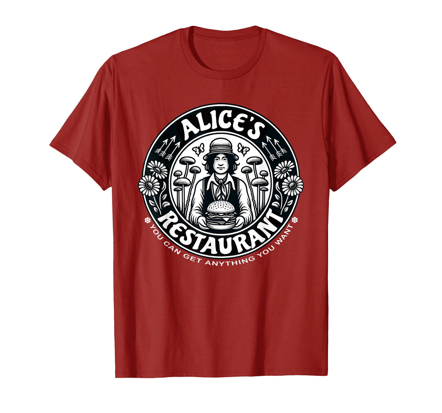 Alice's Restaurant Mushroom Hamburger Man Graphic T-Shirt