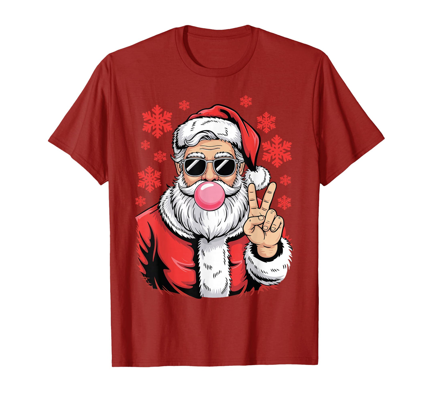 Christmas Peace Sign Hand Santa Claus Pink Bubble Gum Xmas T-Shirt