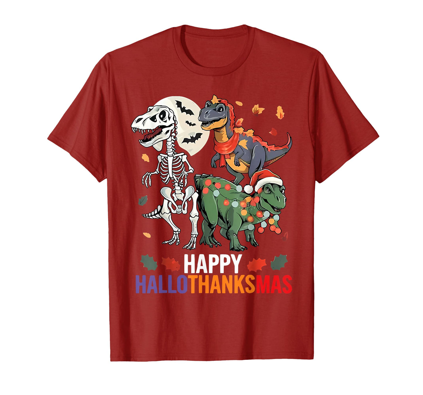 Hallothanksmas Halloween Thanksgiving Christmas Dinosaur T-Shirt