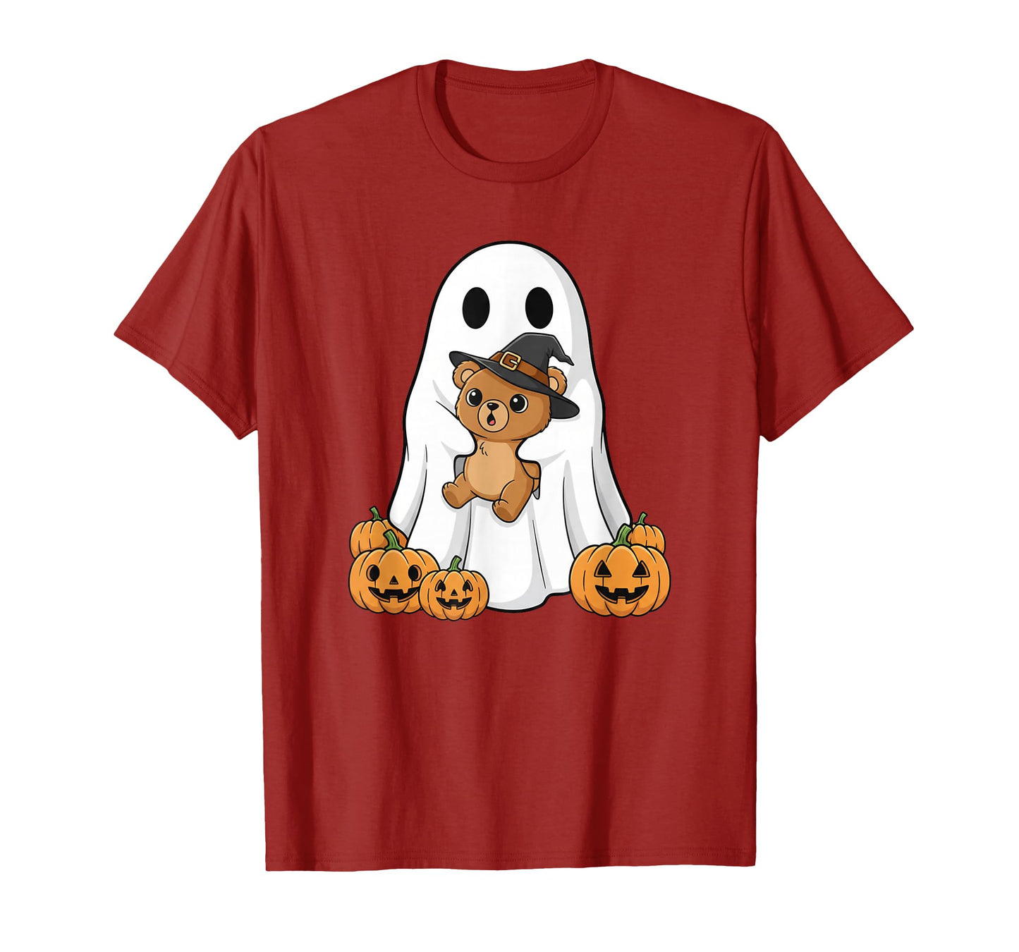 Funny Ghost Pumpkin Halloween Bear Kids Mens Womens T-Shirt
