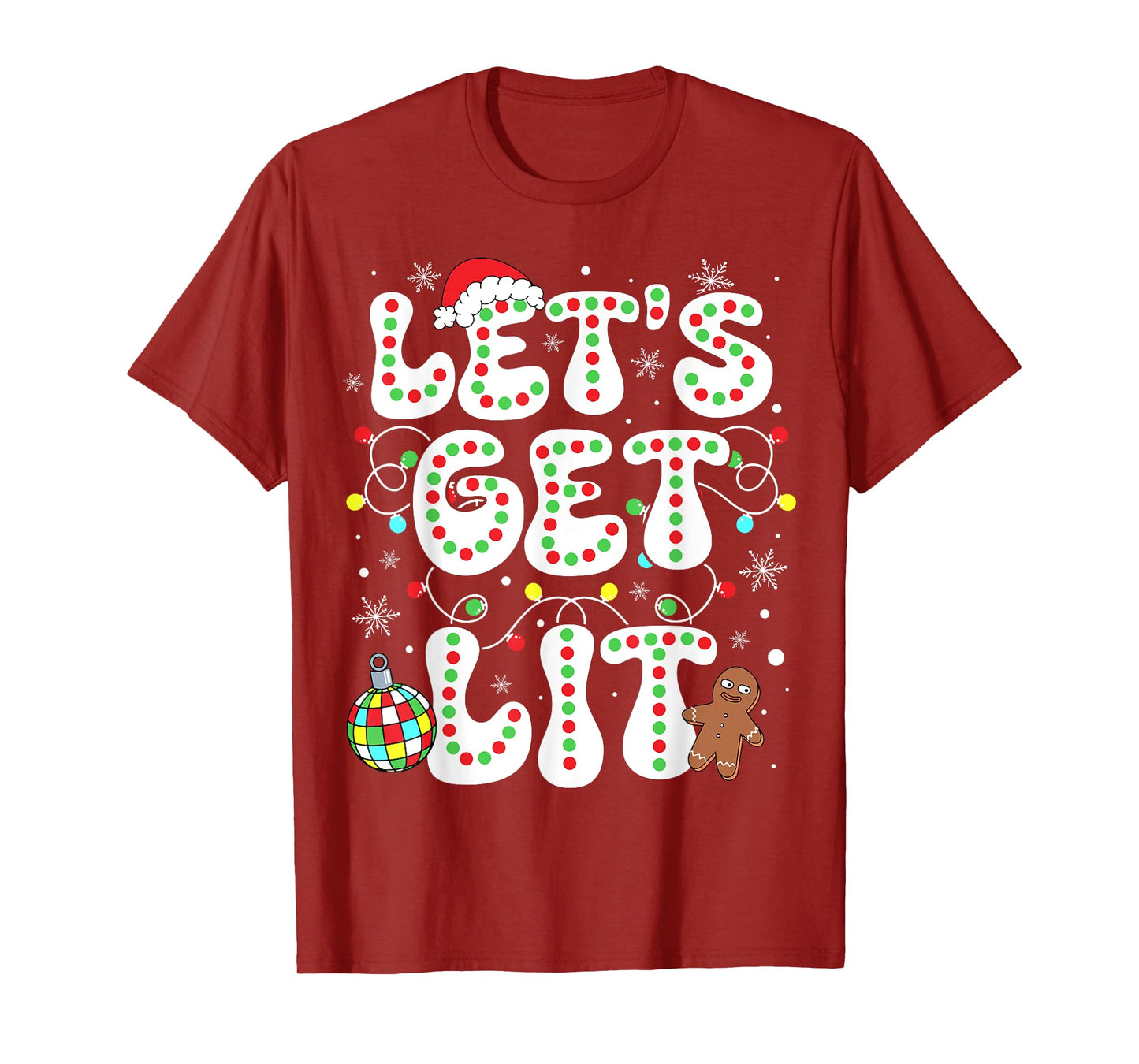 Let's Get Lit Funny Christmas Lights Xmas Pajamas Holiday T-Shirt