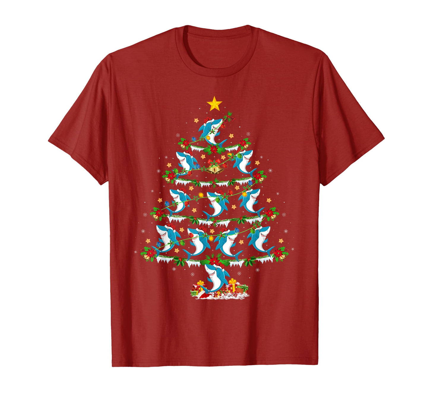 Shark Christmas Tree Lights Funny Sea Animal Shark Xmas T-Shirt