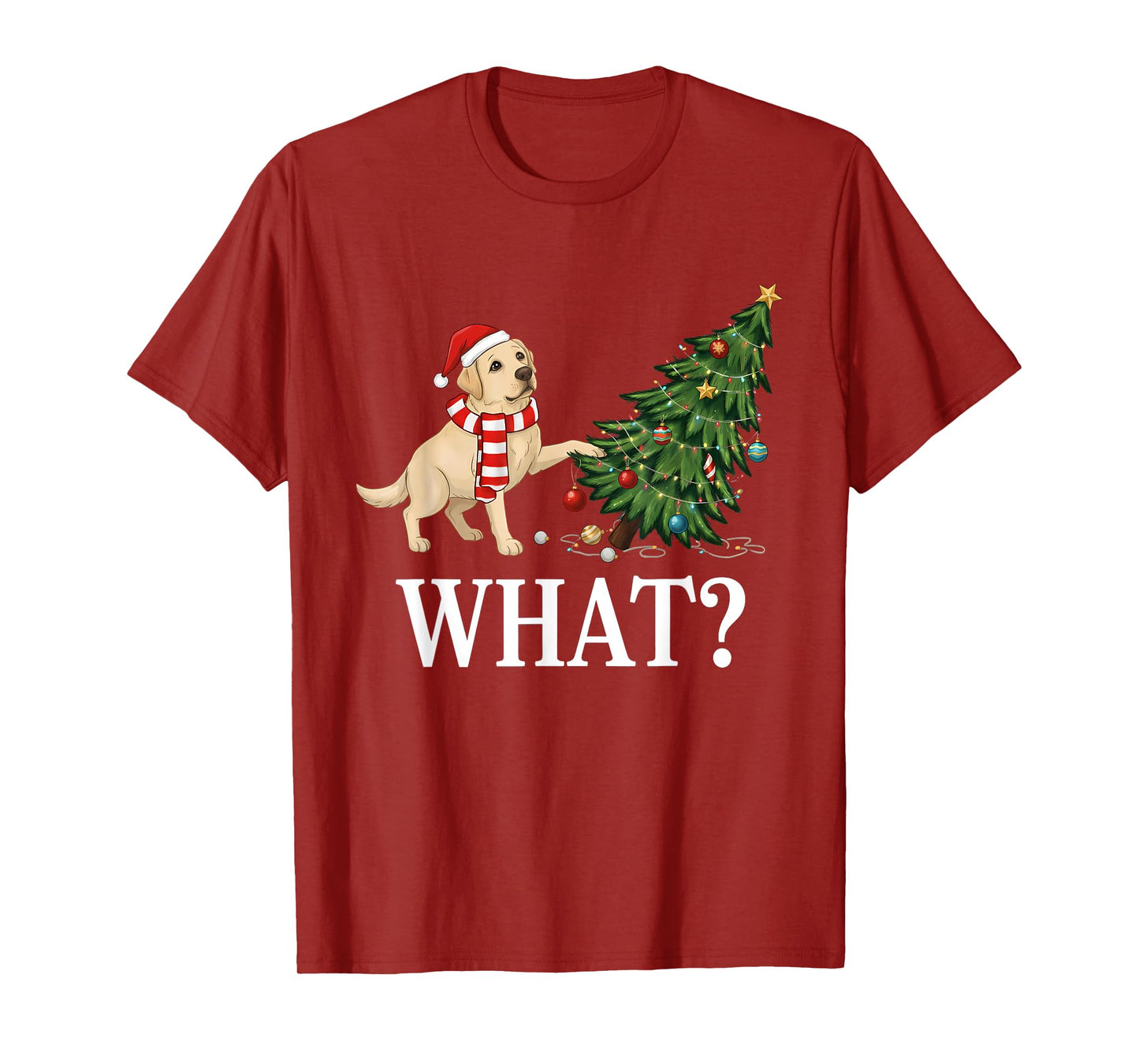 Labrador Dog Retriever Pushing Christmas Tree Over Dog What? T-Shirt