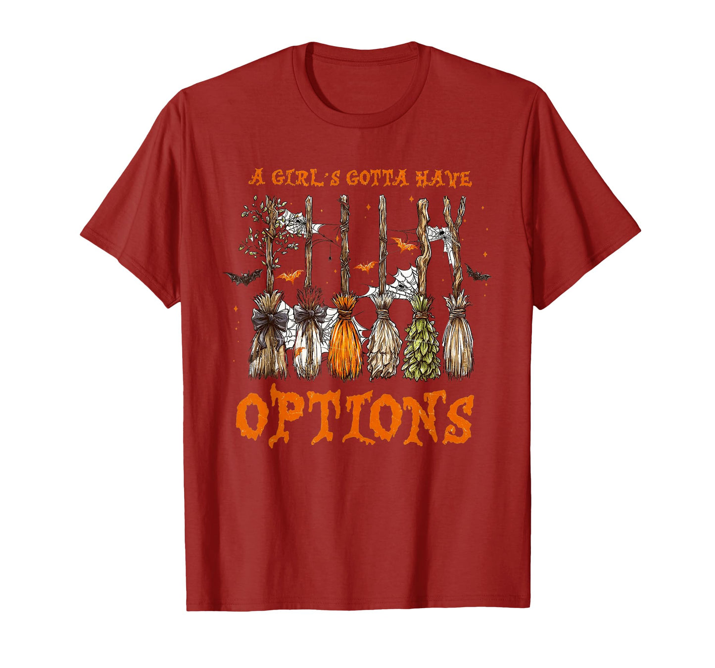 A Girl’s Gotta Have Options Retro Halloween Witch Brooms Bow T-Shirt